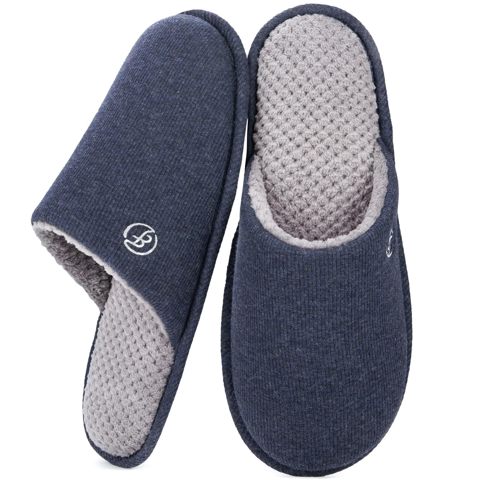 EverFoams Men's Cotton Knit Slippers Lightweight Memory (6-7 Blue)-image-5696c6aa-b25a-4967-8bd2-8bf855fa5b4a-43358