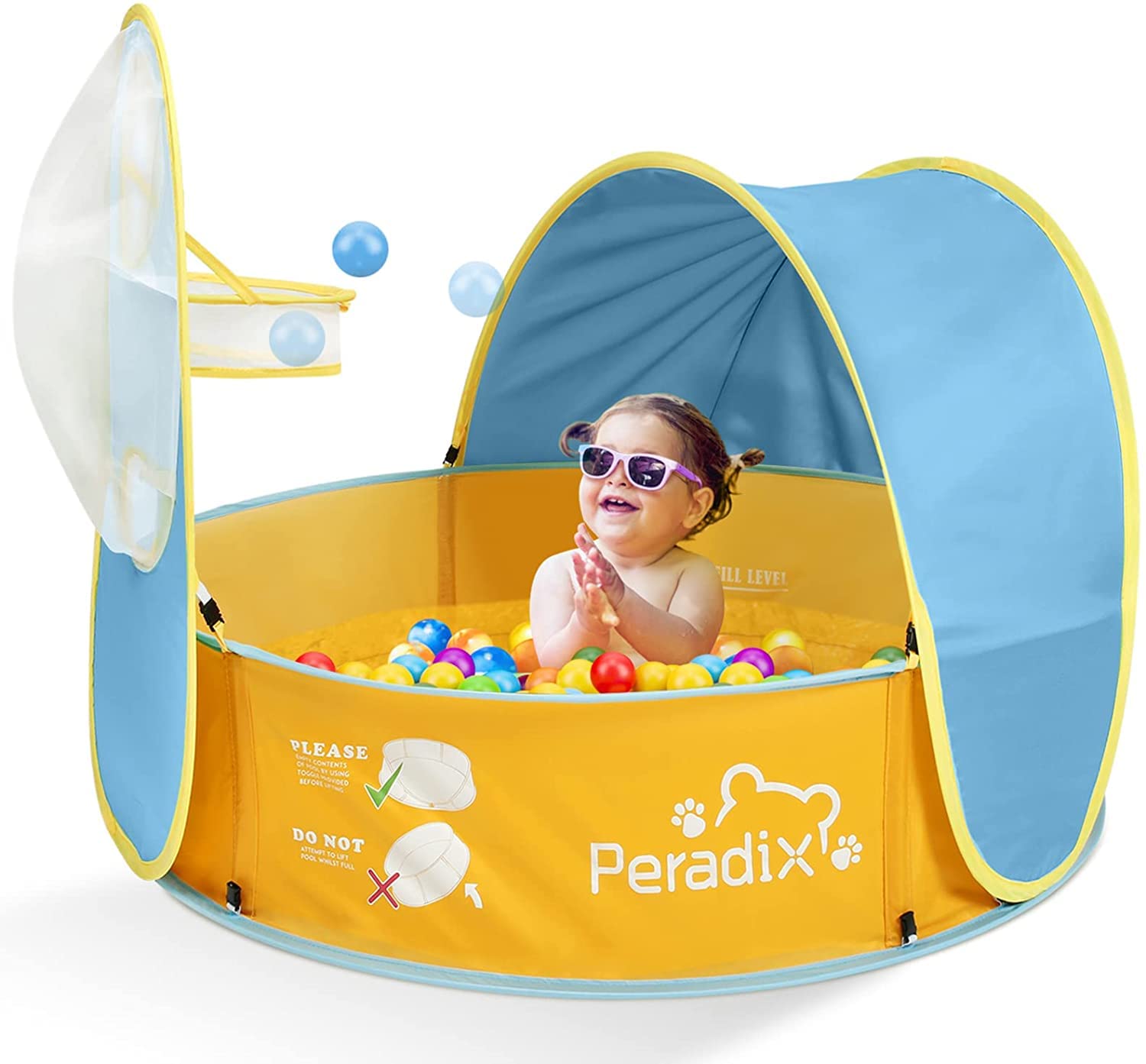 2-in-1 Ball Pit Tent with Hoop - Blue + Yellow-image-446337da-a2f8-4a8d-bbb3-3becdc7993f0-117071