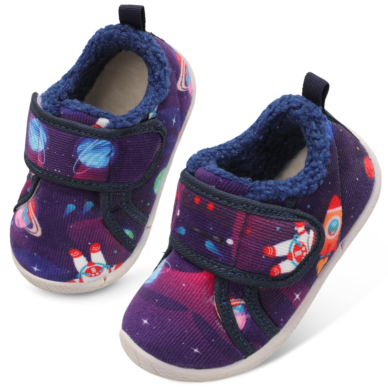 Warm Non-Slip Baby Slippers - Ideal First Walking Shoes for Infants & Toddlers, Navy Universe Design-image-1365db07-8000-4f39-a101-607aa6f0a096-66501