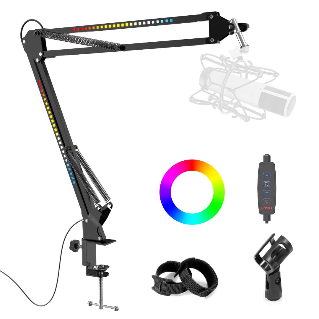 RGB Boom Arm Adjustable Mic Stand - Black-image-c8406998-8e26-4b6f-97cd-546be06c040b-123406