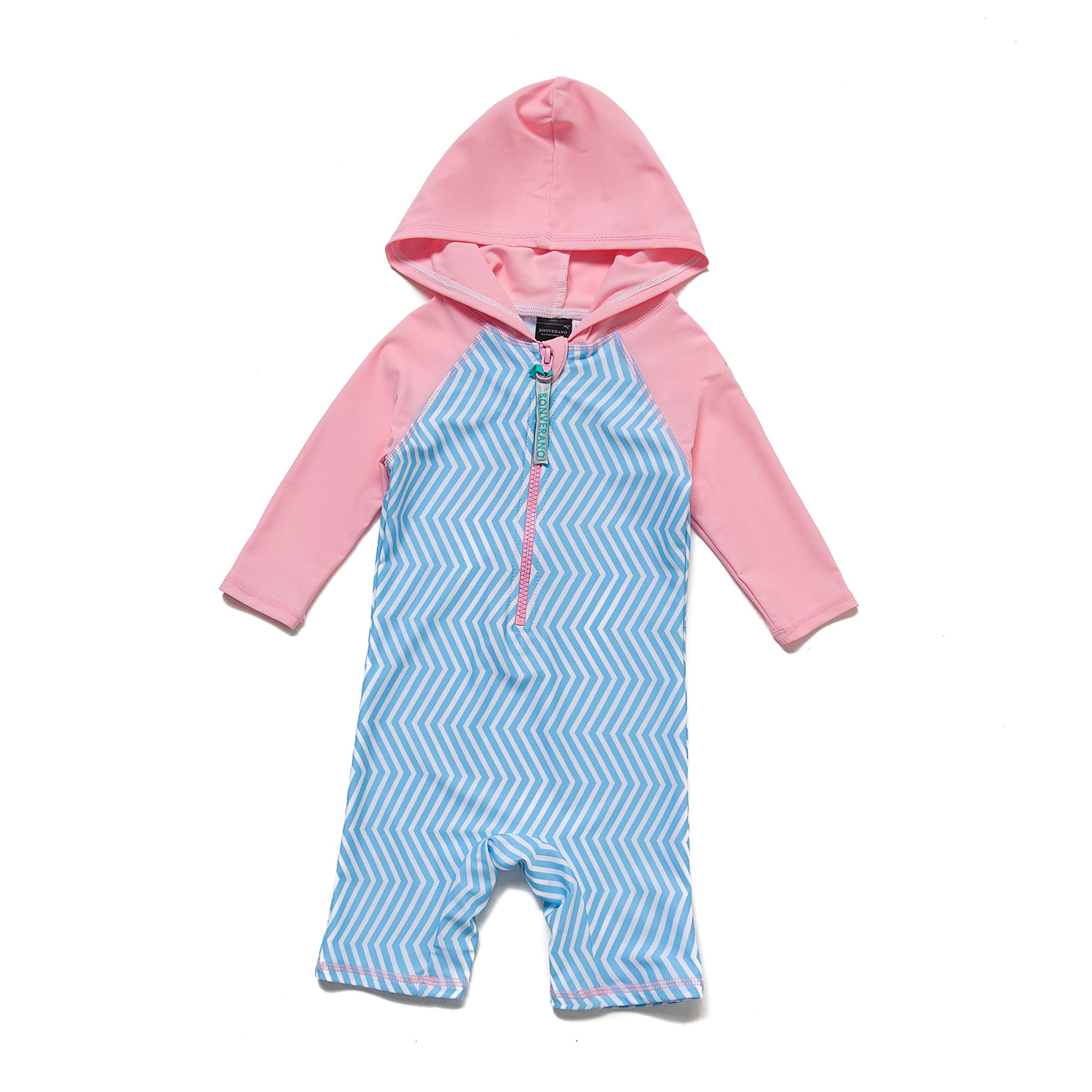 Baby Girls Hooded Swimsuit - Blue & Pink 3-6M-image-706f2193-9b10-4e75-af9c-abf16e1413b5-86870