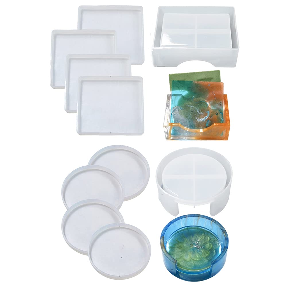 10 Pcs Silicone Coaster Resin Mould Set with Storage Box for DIY Crafts, Round & Square Moulds-image-bda50606-3882-41fb-85b8-cb165c65cc31-65489