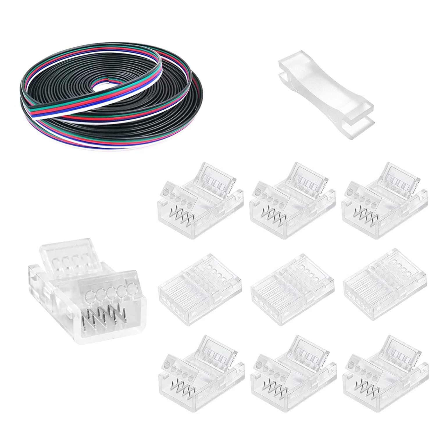 5 Pin LED Connector 12mm Solderless Adapter with 5m Extension for RGBW 5050 LED Strip Lights - 10 Pack-image-b87c7c17-c2aa-4066-be45-e88f631a8a92-67130
