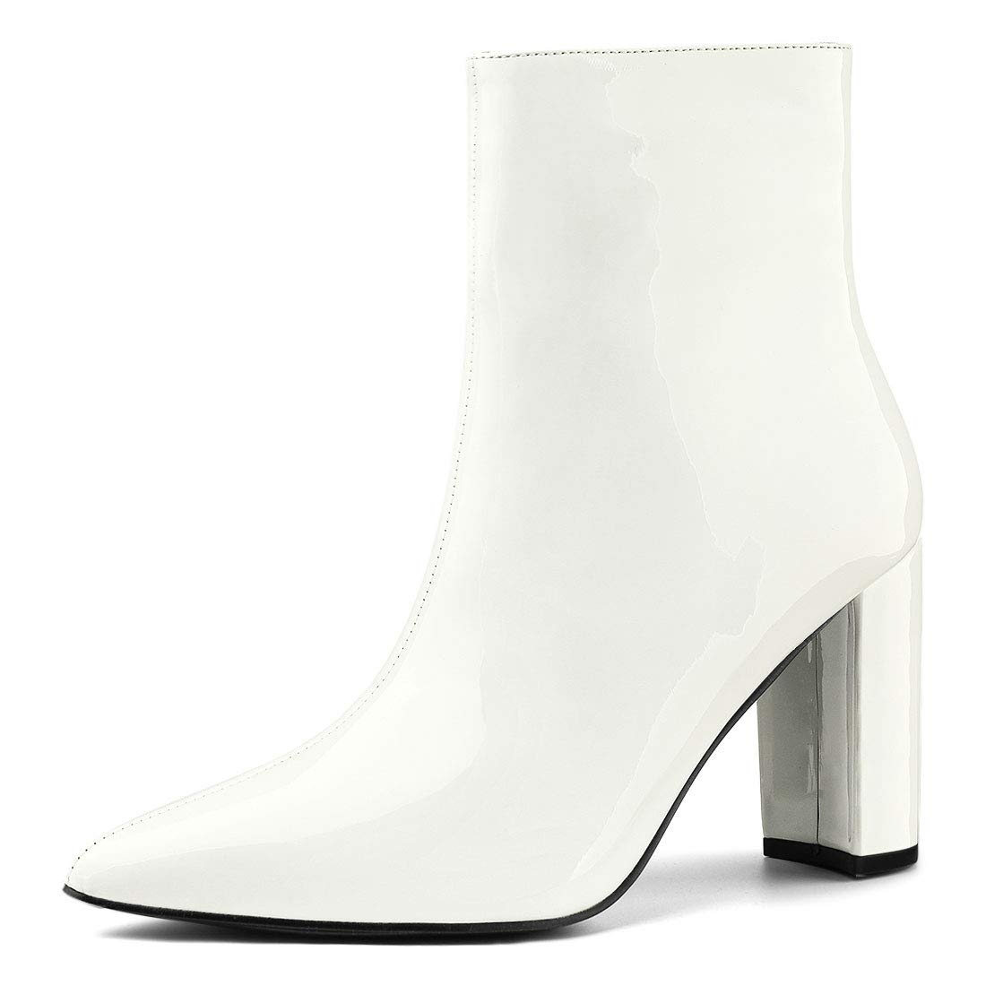 Chunky Heel Pointed Toe Ankle Boots - White 5 UK-image-87a467bb-df6c-4d89-9a3a-121638b1e7bb-84561