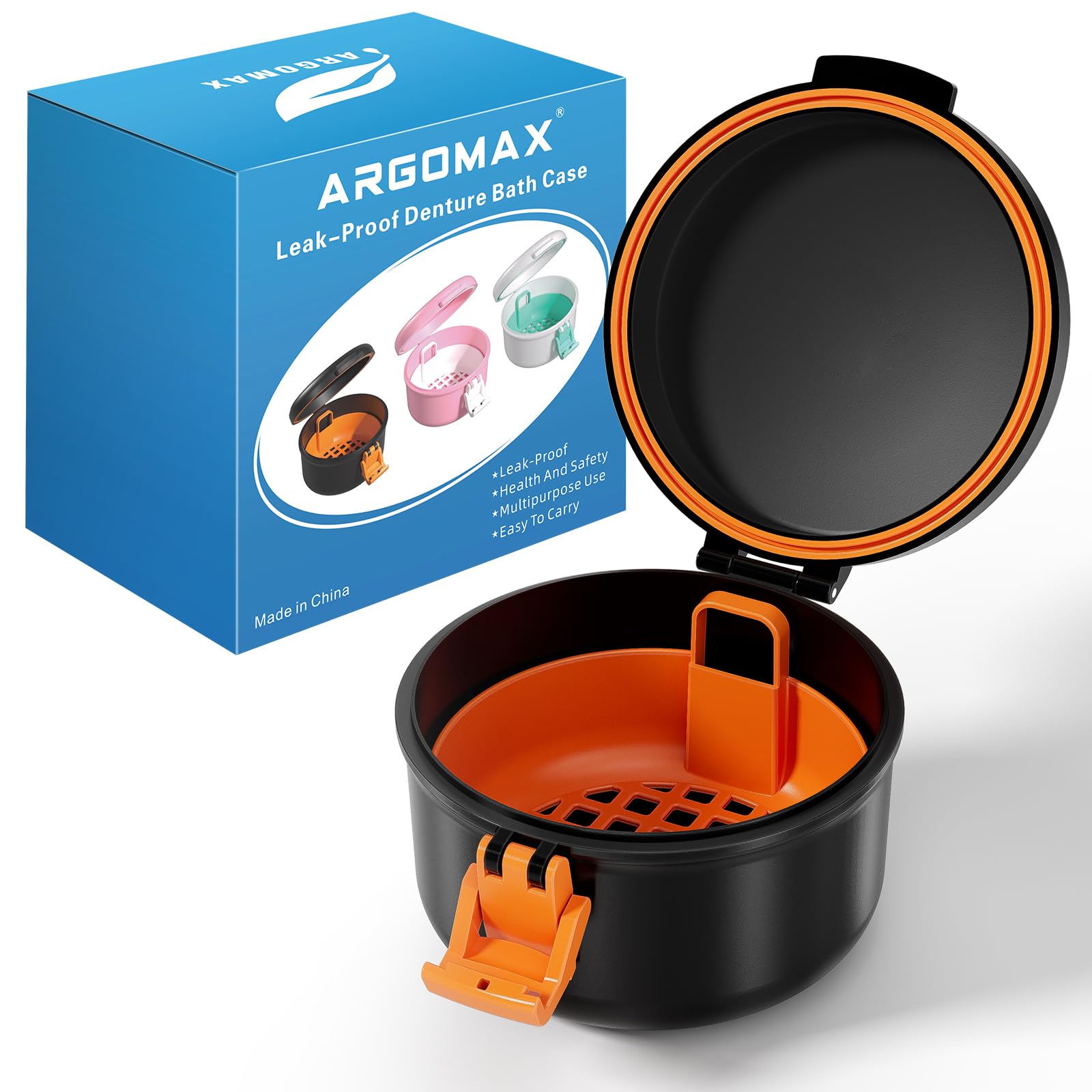 Leak Proof Retainer Cleaner Case, Denture ARGOMAX Soaking Case.(Black-image-aaf29805-da59-4e71-8bc4-9bcbea18b1e8-63243