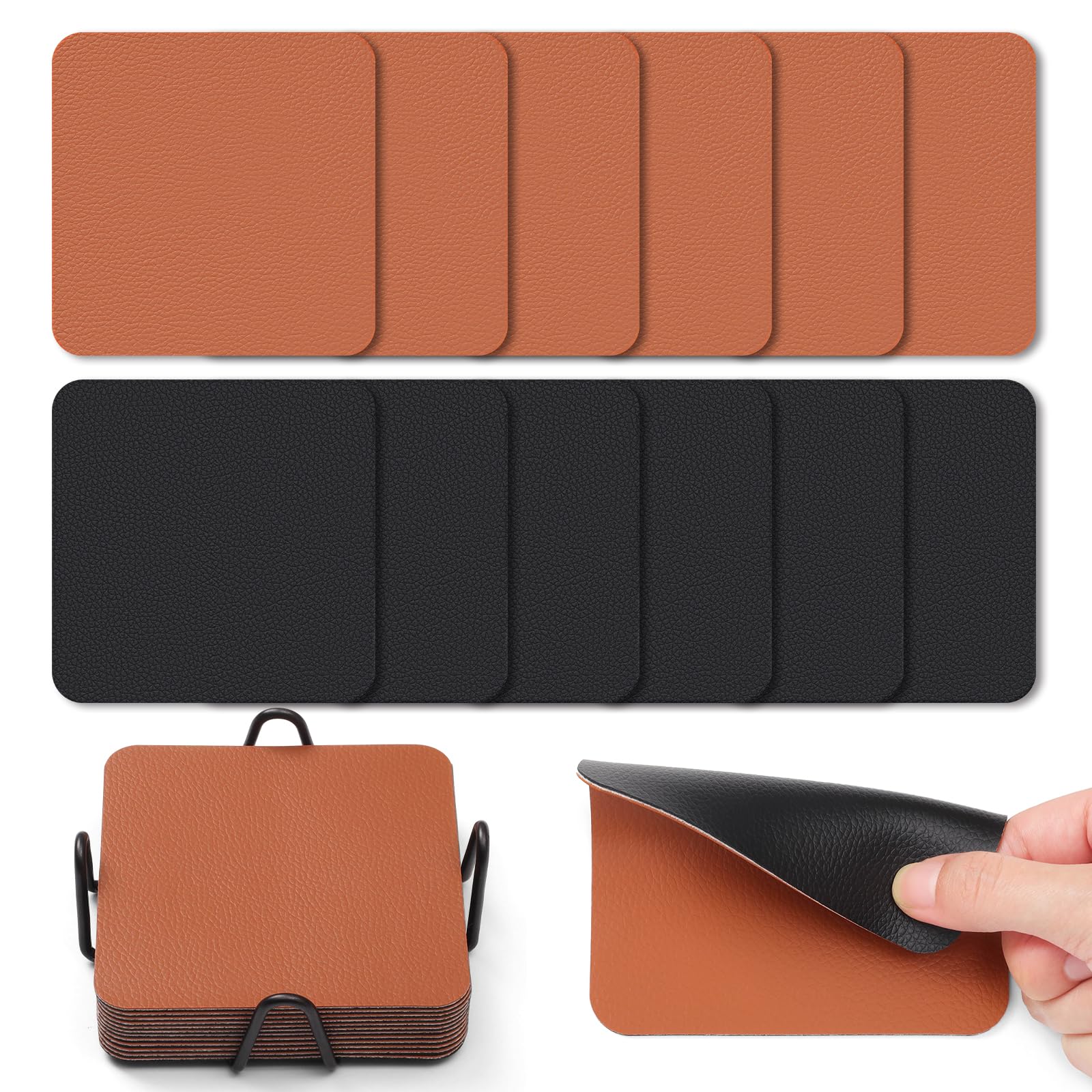 Faux Leather Coasters Set of 12 - Black Brown-image-5577ce37-83cb-421e-994e-98bc887ead1f-107194