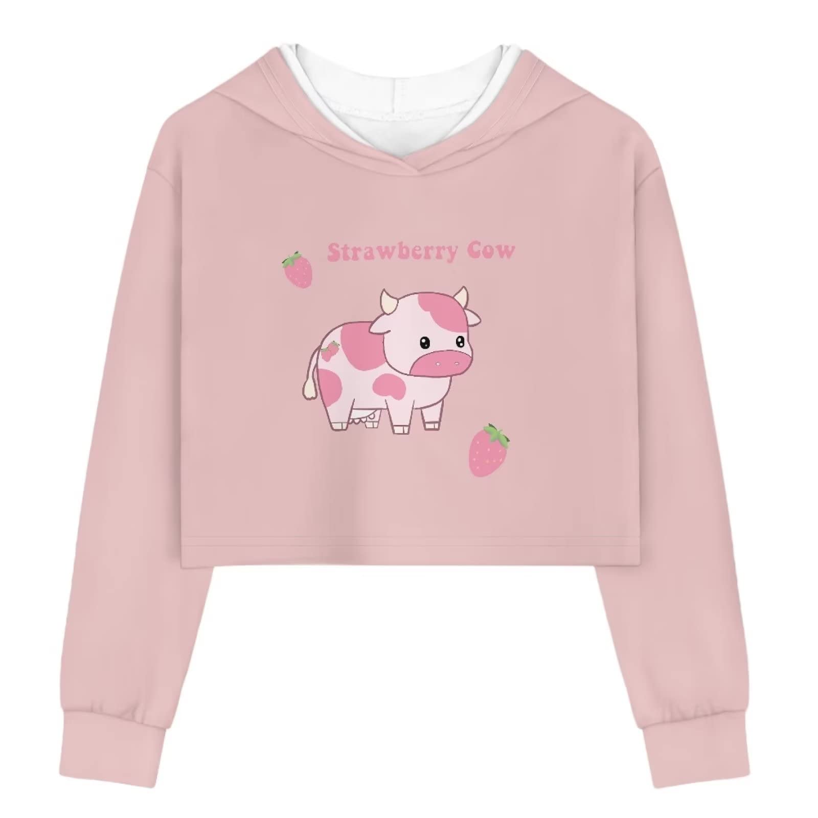 Girls Cropped Hoodie Sweatshirt - Strawberry Cow 9-10 Years-image-fb67d14c-9b29-49de-9ee1-46af449ea1dc-114740