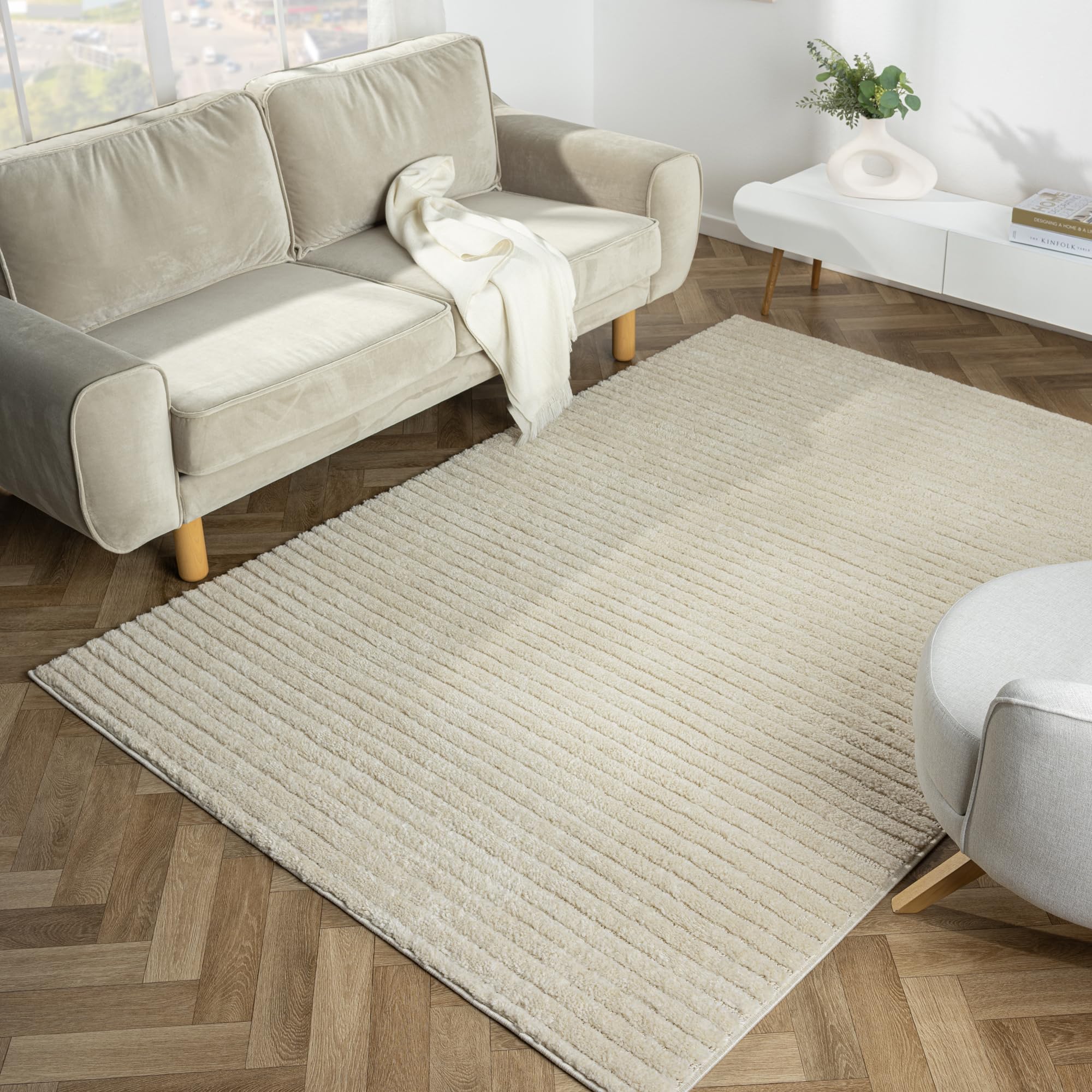 Shaggy Runner Rug Rocco Stripe - Beige Stripe 60x230 cm-image-b8200d51-fc98-45fe-aced-45f4043340cb-109838