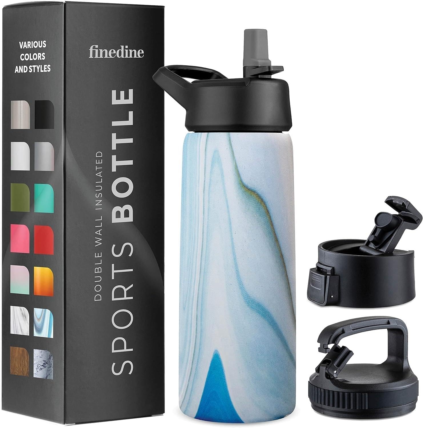 Triple Insulated Stainless Steel Water Bottle with Straw Lid, Flip Top, Wide Mouth, 750ml - Exquisite Blue Marble-image-9cf40cd7-3691-4650-94ee-72ea5db2b845-68367