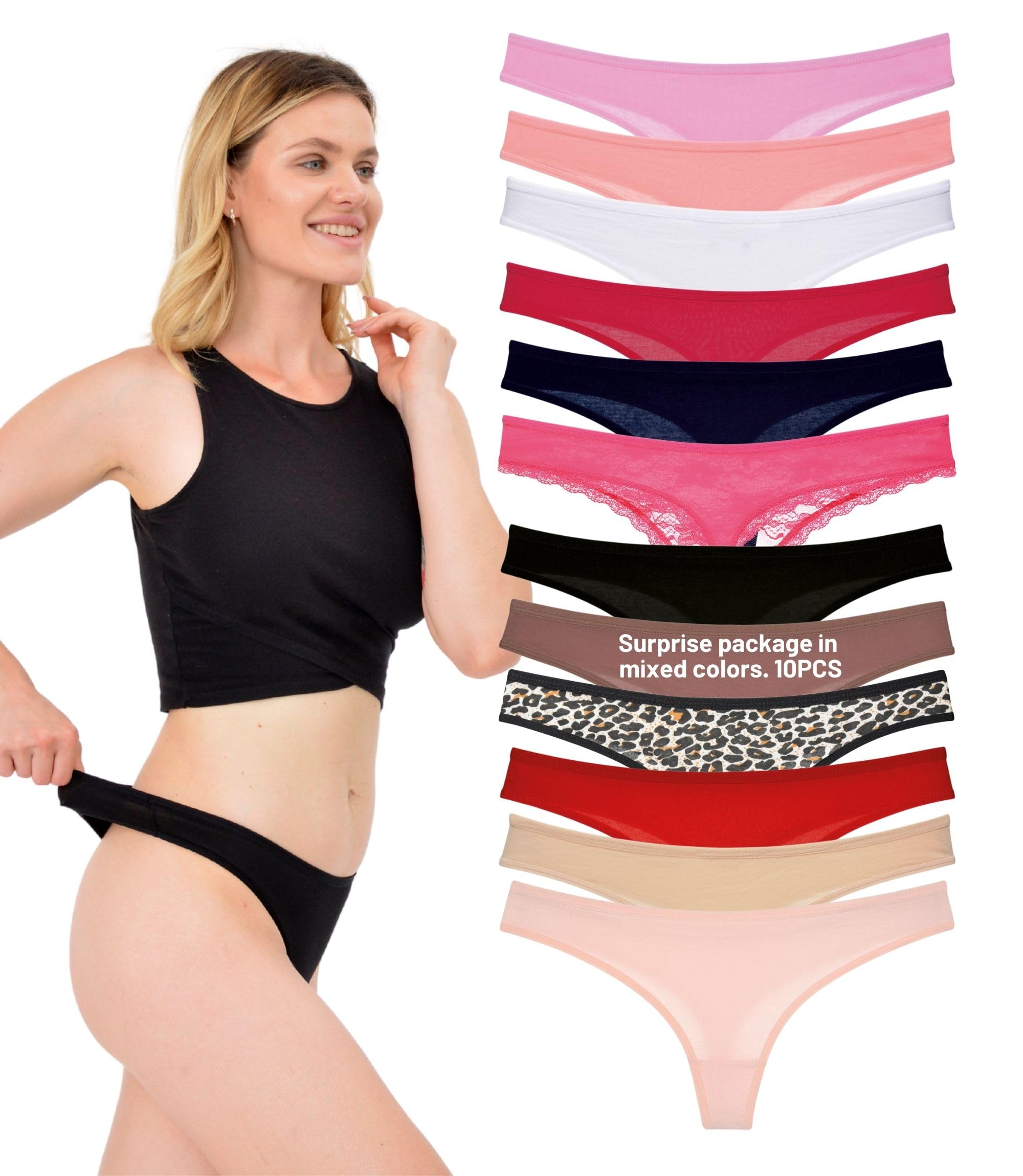 LadyMelex 10-Pack Women's Cotton Thongs - Breathable & Soft Underwear - Surprise Packaging, L-image-c7da0f59-a42b-49bb-8e59-c34a1efafa20-61255