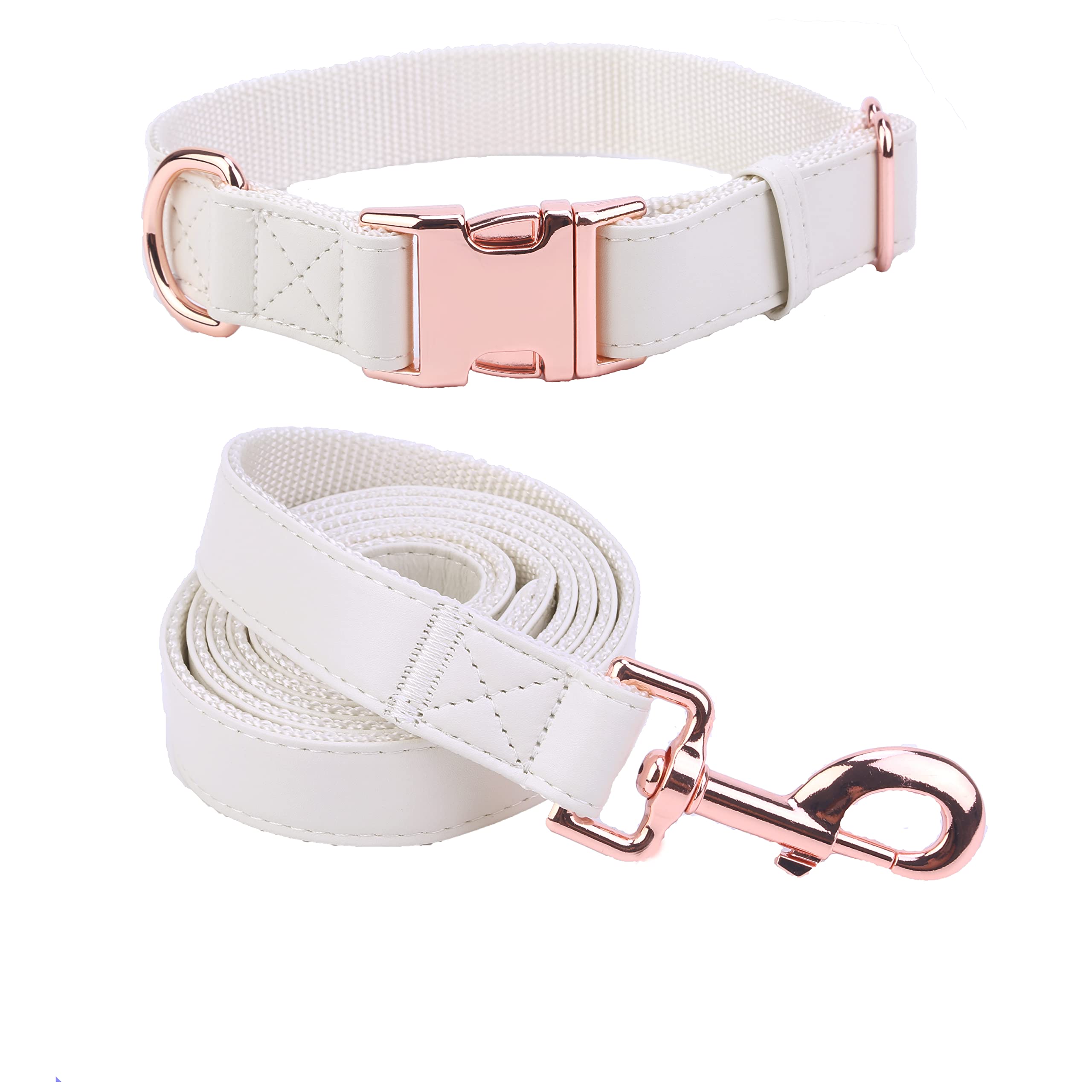 Vegan Leather Dog Collar & Lead Set - Off-White L-image-dbdaae73-1f31-4694-8a4b-c2e5757ae288-110628