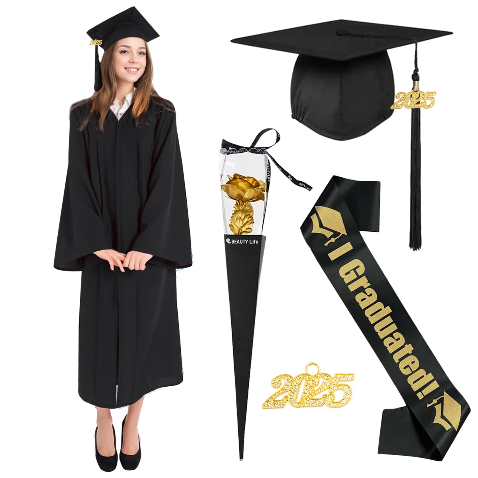 Unisex Graduation Gown Set with Cap - Black XXL-image-f02026fc-41fe-4d5b-81a2-b894f1db3b55-122078