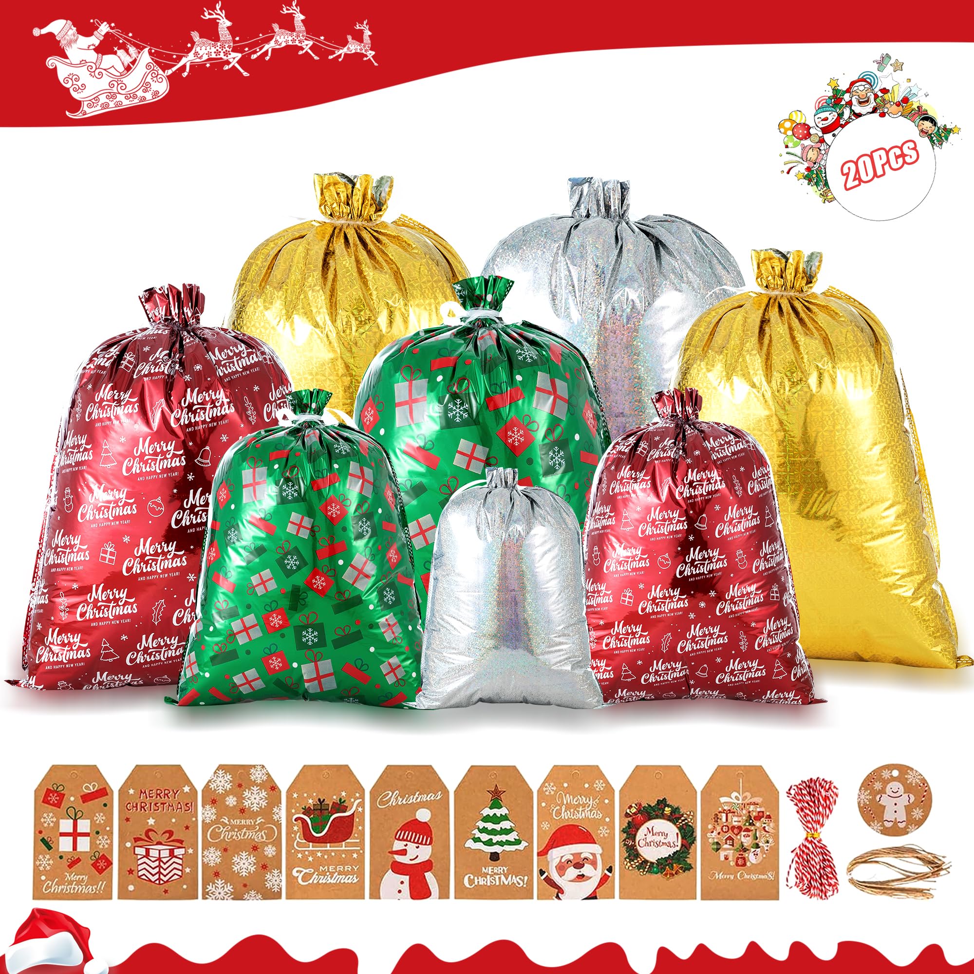 Large Christmas Gift Bags 20 Pack - 4 Designs & Sizes, Easy Drawstring Wraps with Tags & Accessories-image-bc0b3768-a004-4cb7-85aa-ee5e2598d270-67978