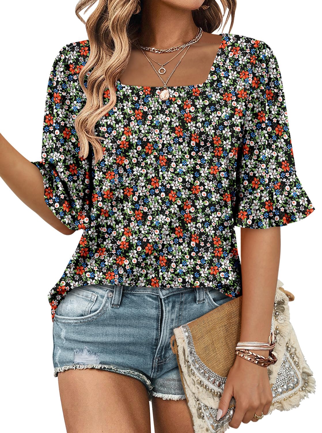 Women's Tunic Top Square Neck Ruffle - A White Garden UK 8-10-image-ffd144cd-35e9-414c-8a3a-0ffc2ceaeaff-98729