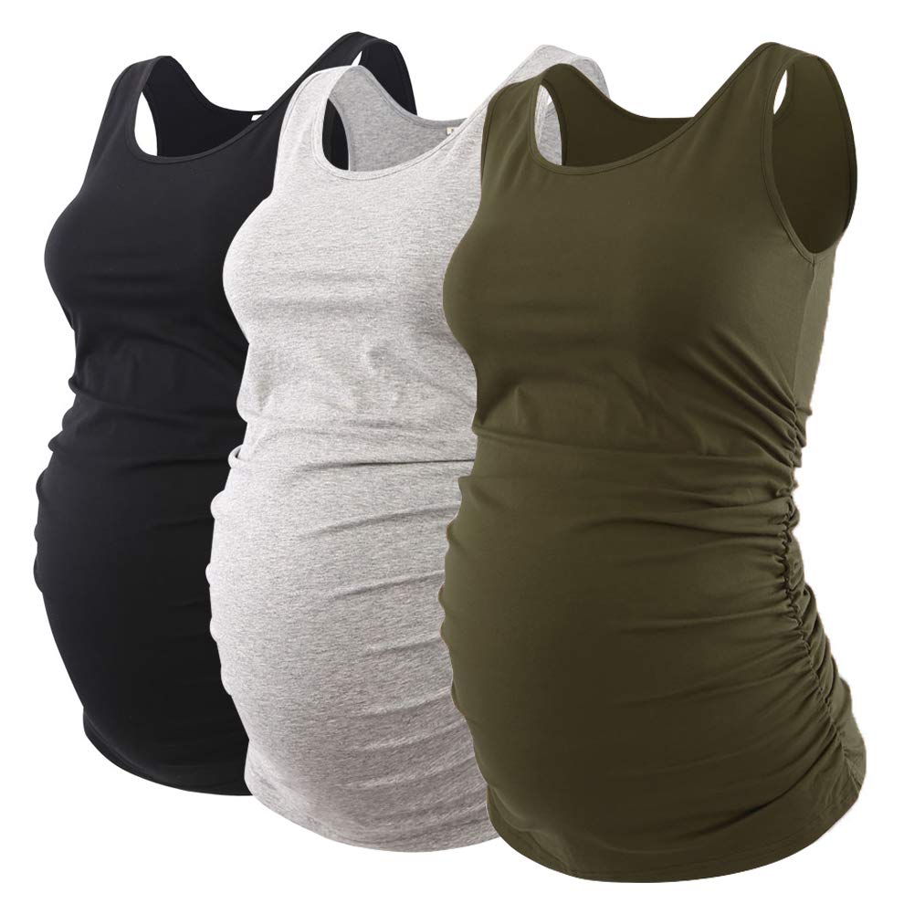 Maternity Tank Tops 3 Pack - Black+Grey+Army Green L-image-2cadde91-32b1-4fab-9623-069fe46c8aae-122336