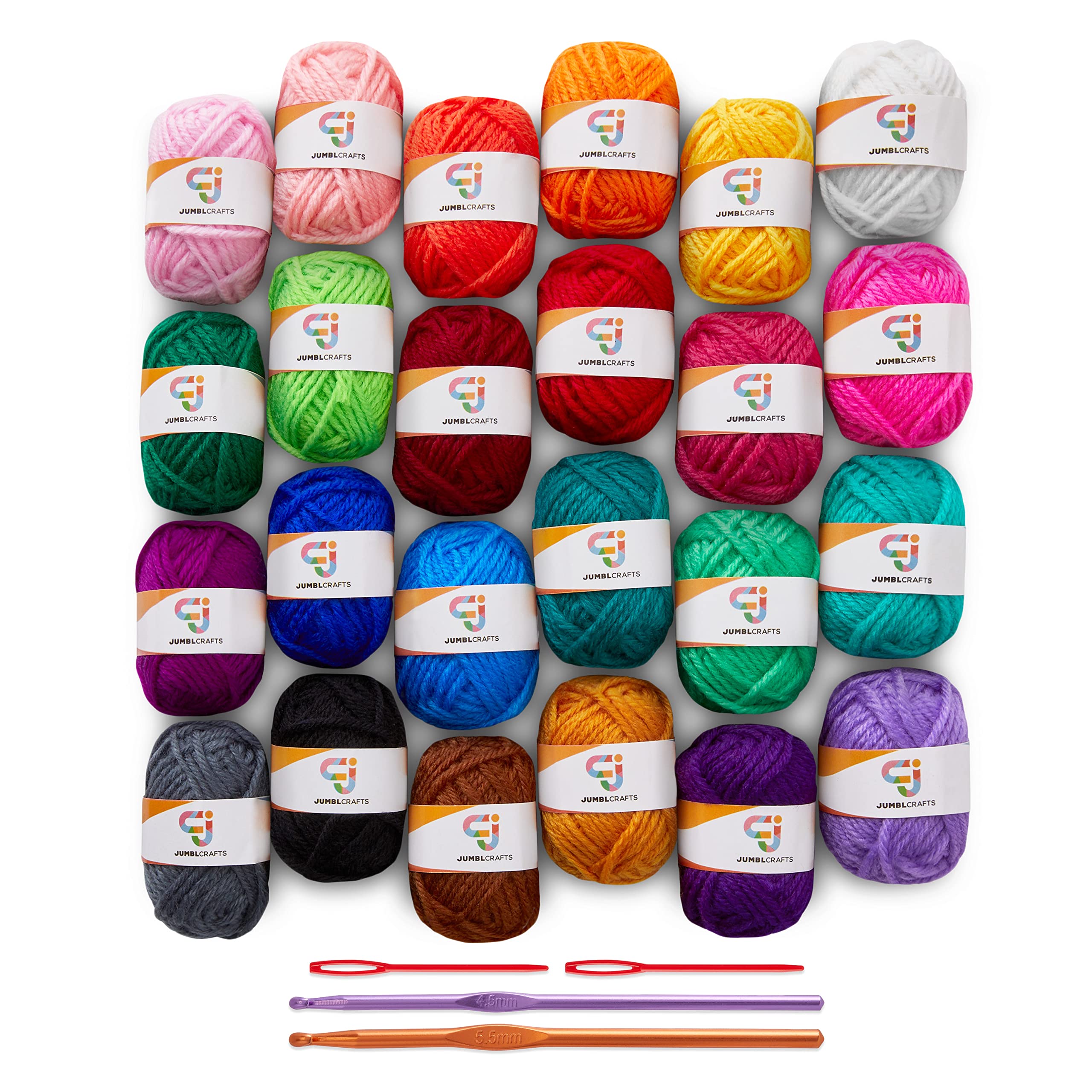 JumblCrafts 24-Yarn Crochet & Knitting Starter Kit - 24 Colours, Hooks & Needles, Perfect for All Levels-image-3f66820f-c94b-46c3-b1af-129b70cf821a-56301