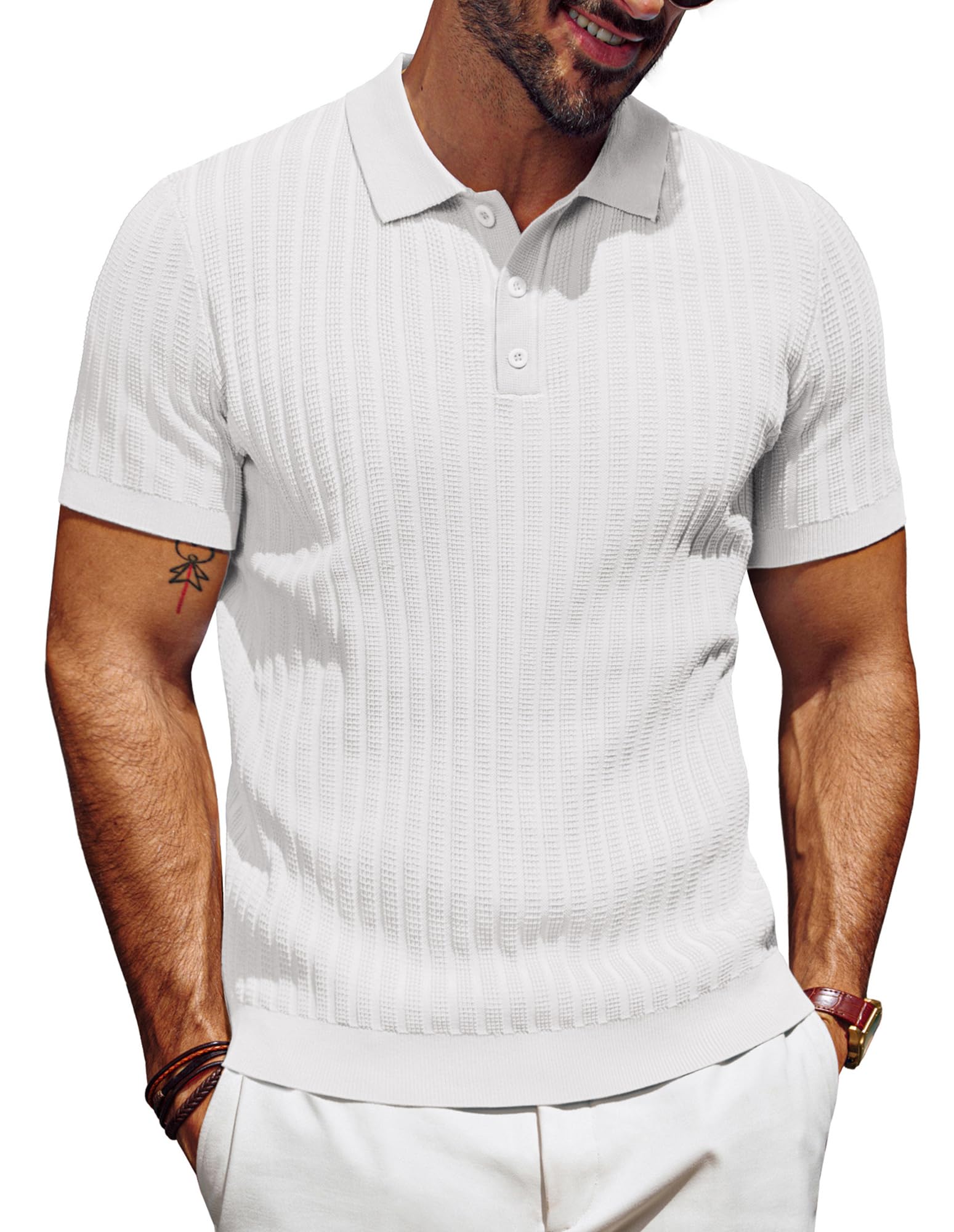 Men's Knitted Polo Shirt - White XXL-image-5924b4e2-72ad-4503-9c74-79fe00f035ef-81680