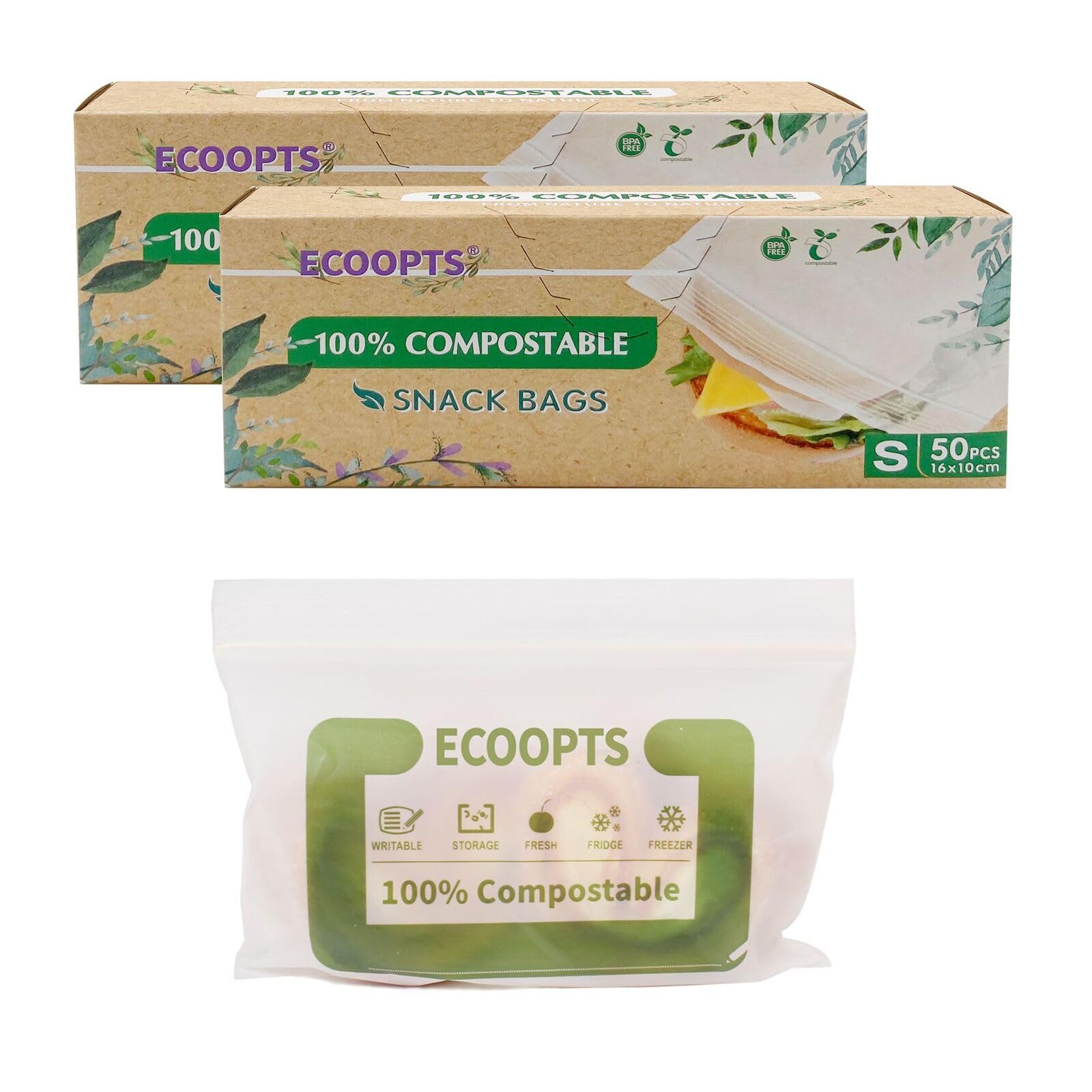 100% Compostable Snack Zip Bags - Eco-Friendly, BPA-Free Storage for Snacks & Freezer (100 Bags)-image-a7dc06bf-4de8-41a0-babe-30c49ca6a58c-68297
