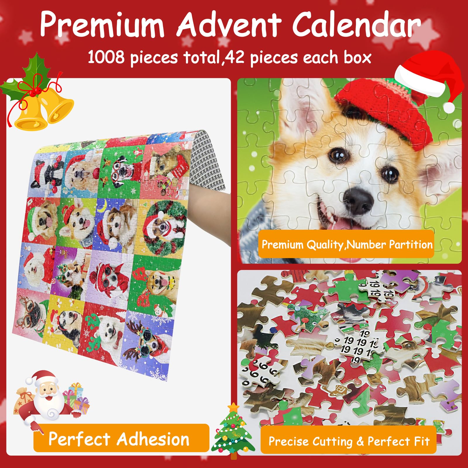 Christmas Advent Calendar Xmas Dogs Jigsaw Puzzle For Adults
