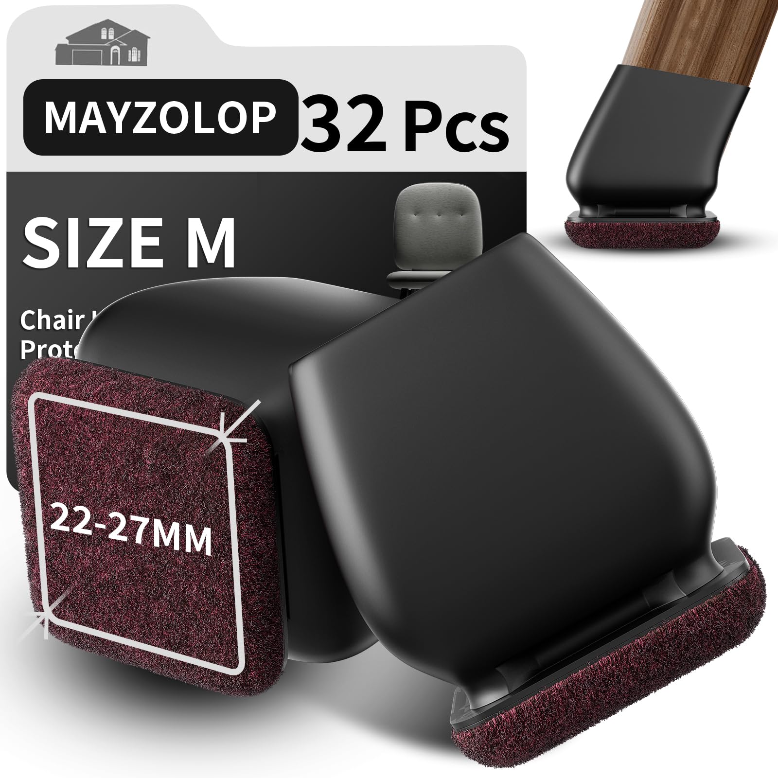 Chair Leg Protectors Felt Pads - Black M 0.87''-1.06''-image-4d9f4fd4-e9fc-412b-a1ec-e461fc6e56fa-112366