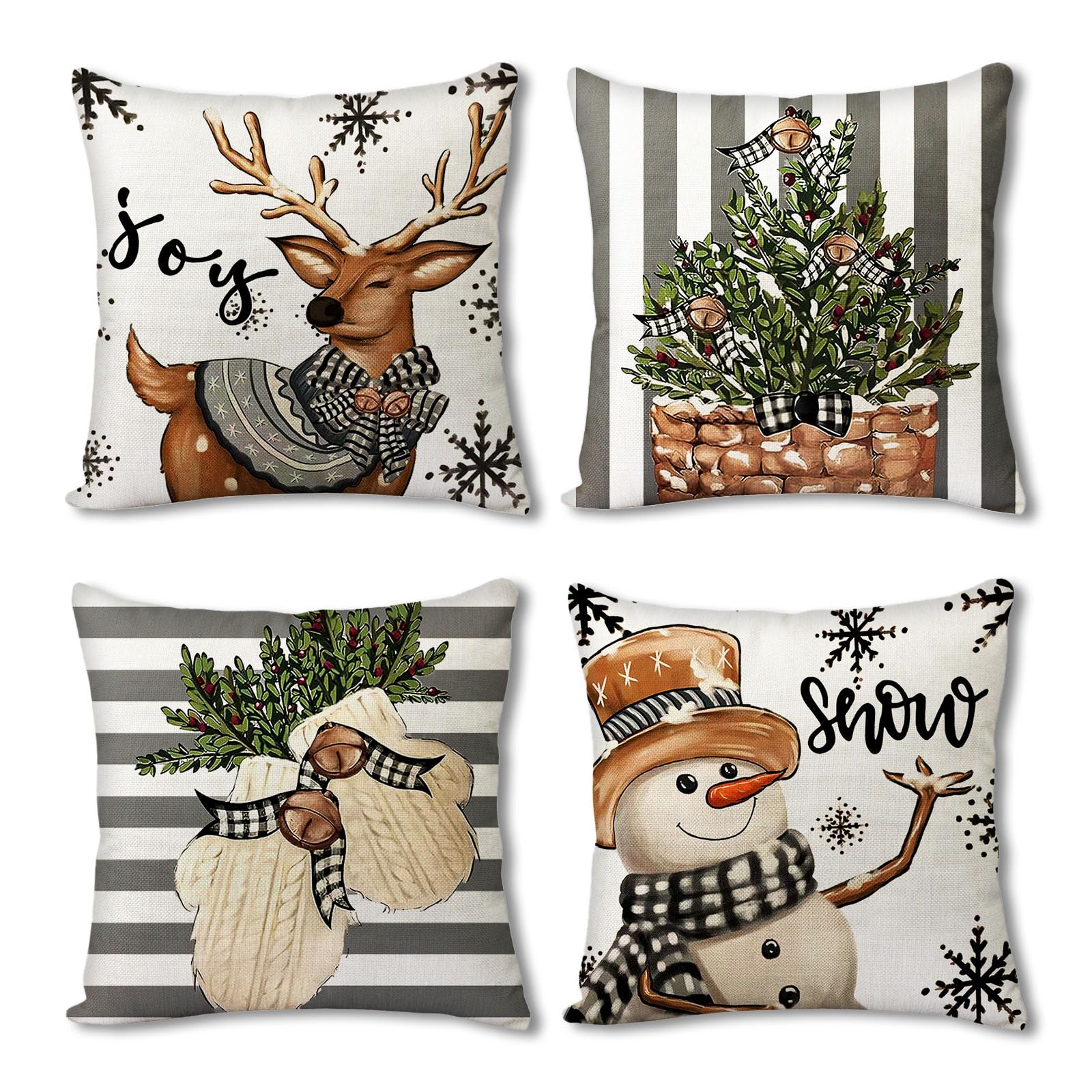 Christmas Cushion Covers Set of 4 - Snowman, Elk, Eucalyptus Designs for Indoor & Outdoor Use-image-659ac307-32f6-485b-bfba-03ddbc898f23-66197