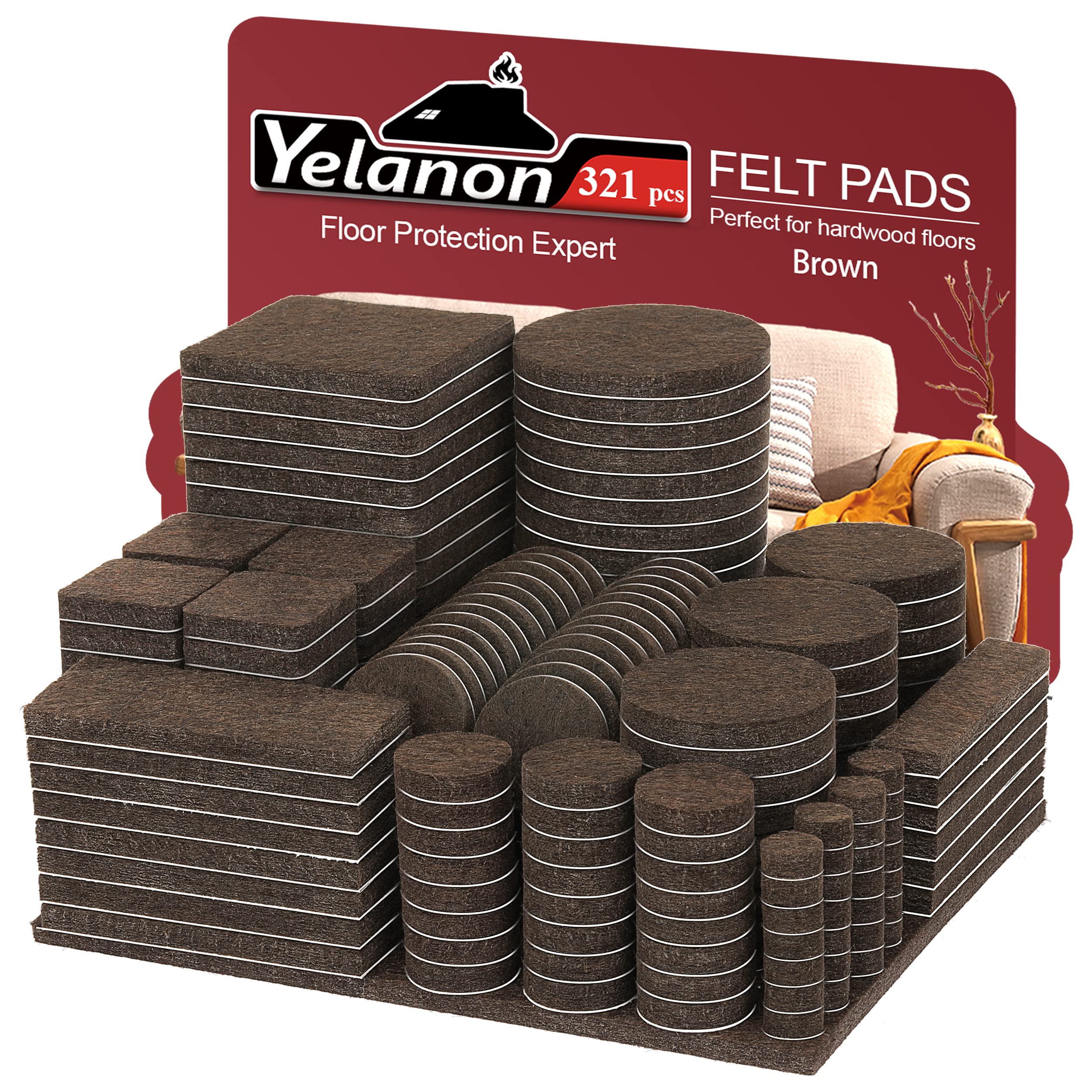 Self-Adhesive Felt Furniture Pads - 321 Pcs Anti-Scratch Floor Protectors for Chair Legs, Hardwoods, Brown-image-78225ad7-7d6e-4d01-ae8f-75826ecd671e-67046