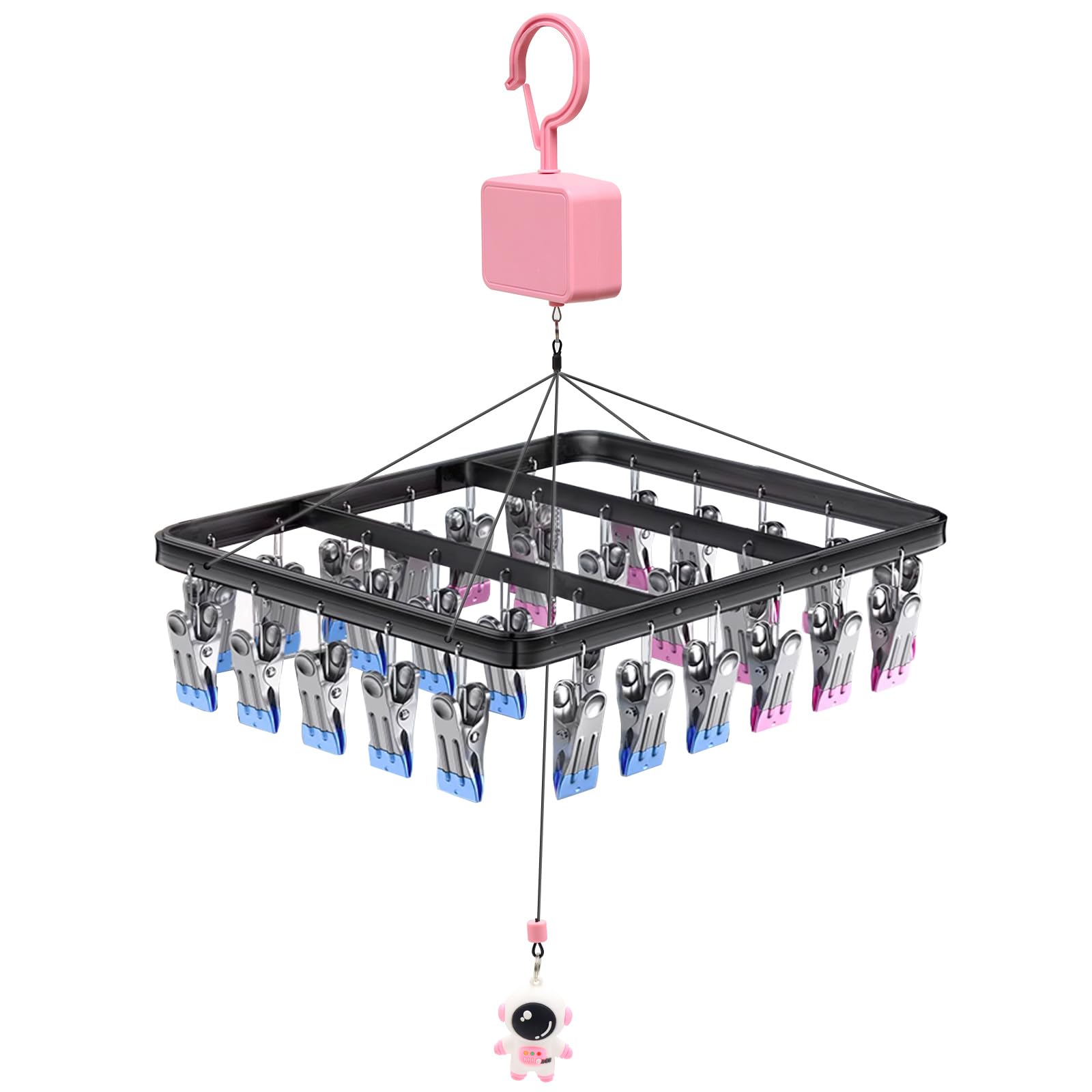 Liftable Sock Drying Rack with 30 Clips - Silver QZ0569A-image-5a8f75ab-7647-4057-8192-a78d23b9d4a3-110163