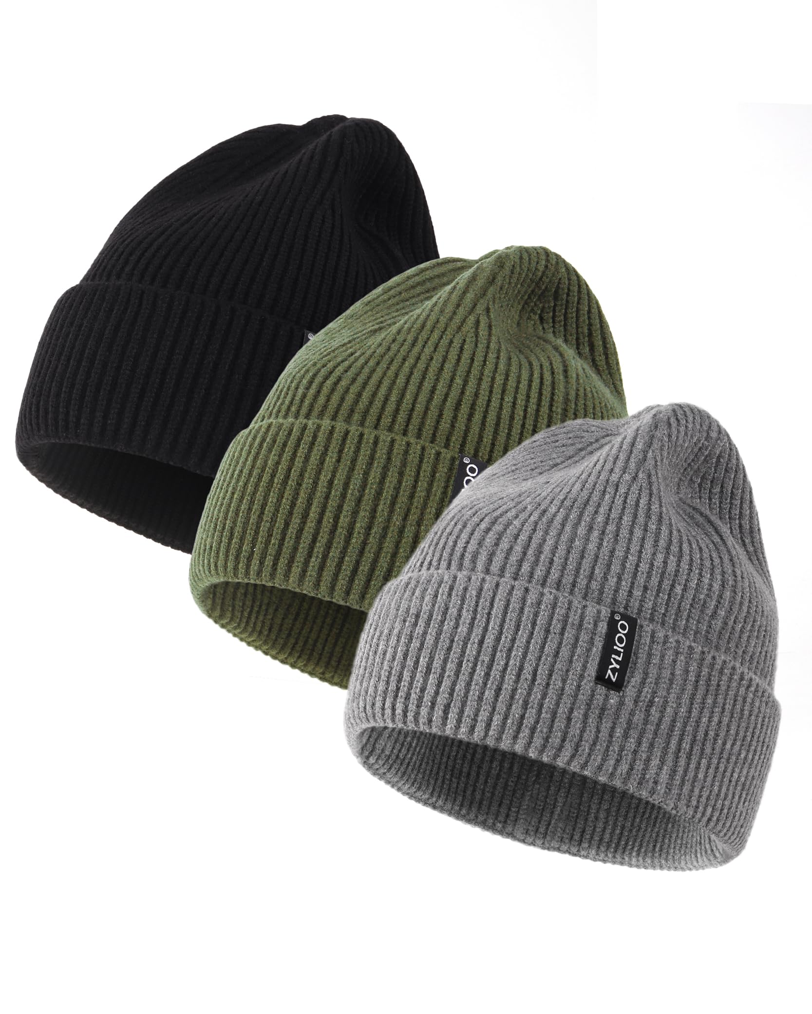 Knitted Beanie Hats 3 Pack - Black/Grey/Army Green M-XL-image-00e8591d-a00d-459f-ace0-8cb02798499c-112688