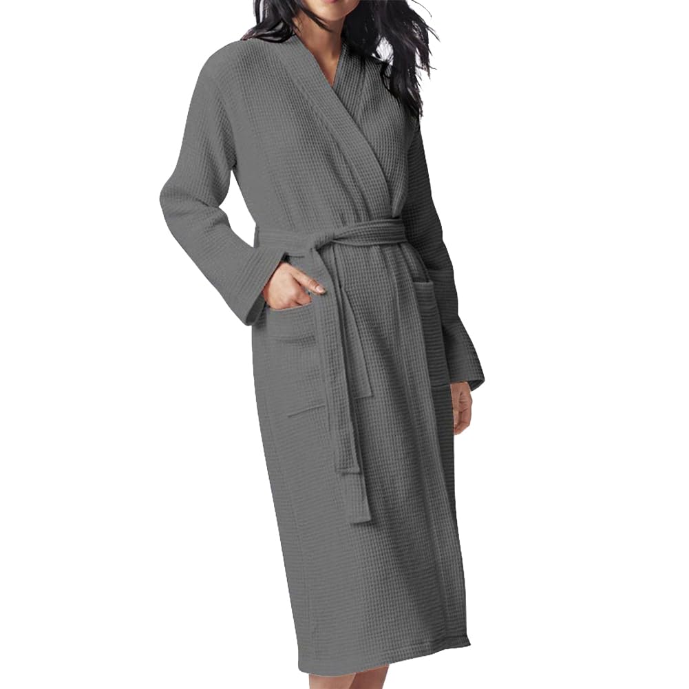 Unisex Cotton Waffle Bathrobe - Grey M-image-986a9ccd-a8eb-463b-a44a-9581d3a0e6a9-120010