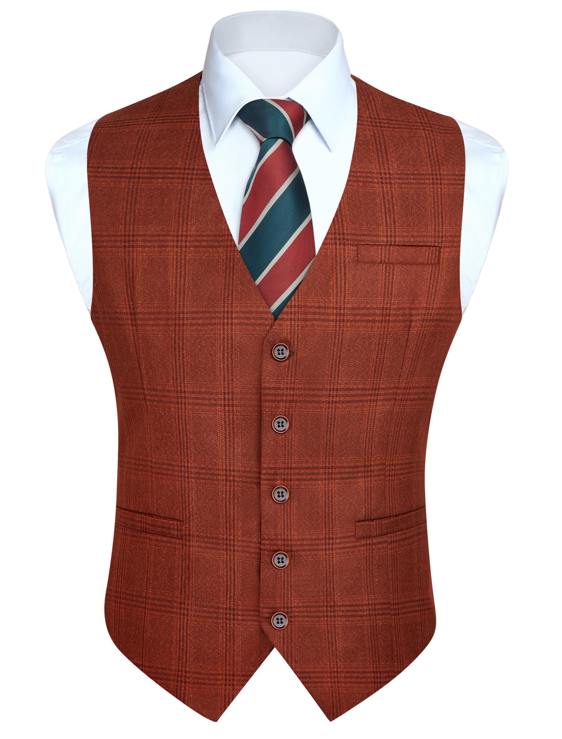 Men's Tartan Waistcoat - Orange L-image-e171a7da-b37e-4649-87cb-cb7dfe860881-103489