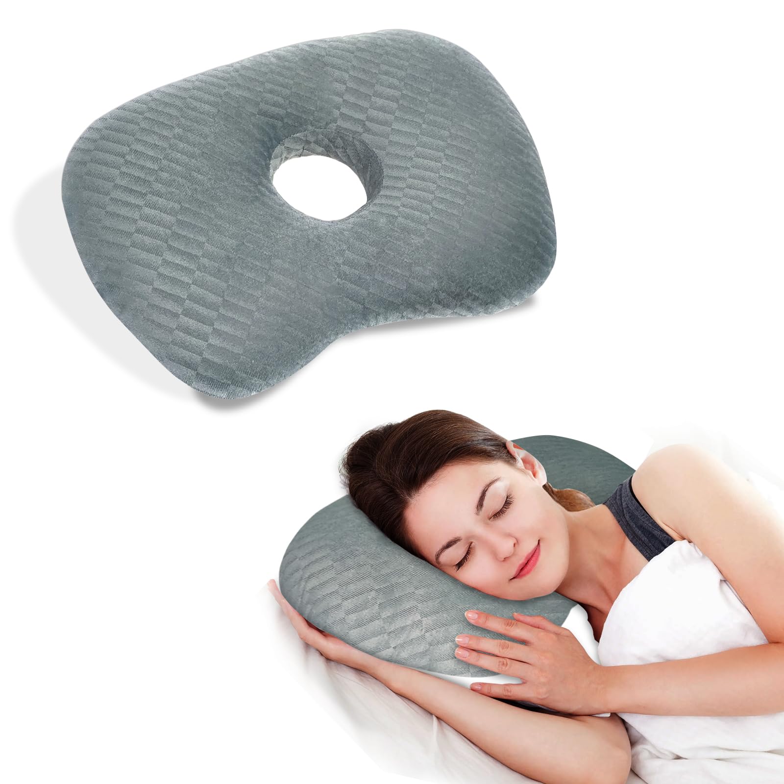 Ear Piercing Side Sleeper Pillow with Ear Hole - Grey Skew Grid-image-cecb2609-ce5e-4fa5-a66c-8e6130188414-97569