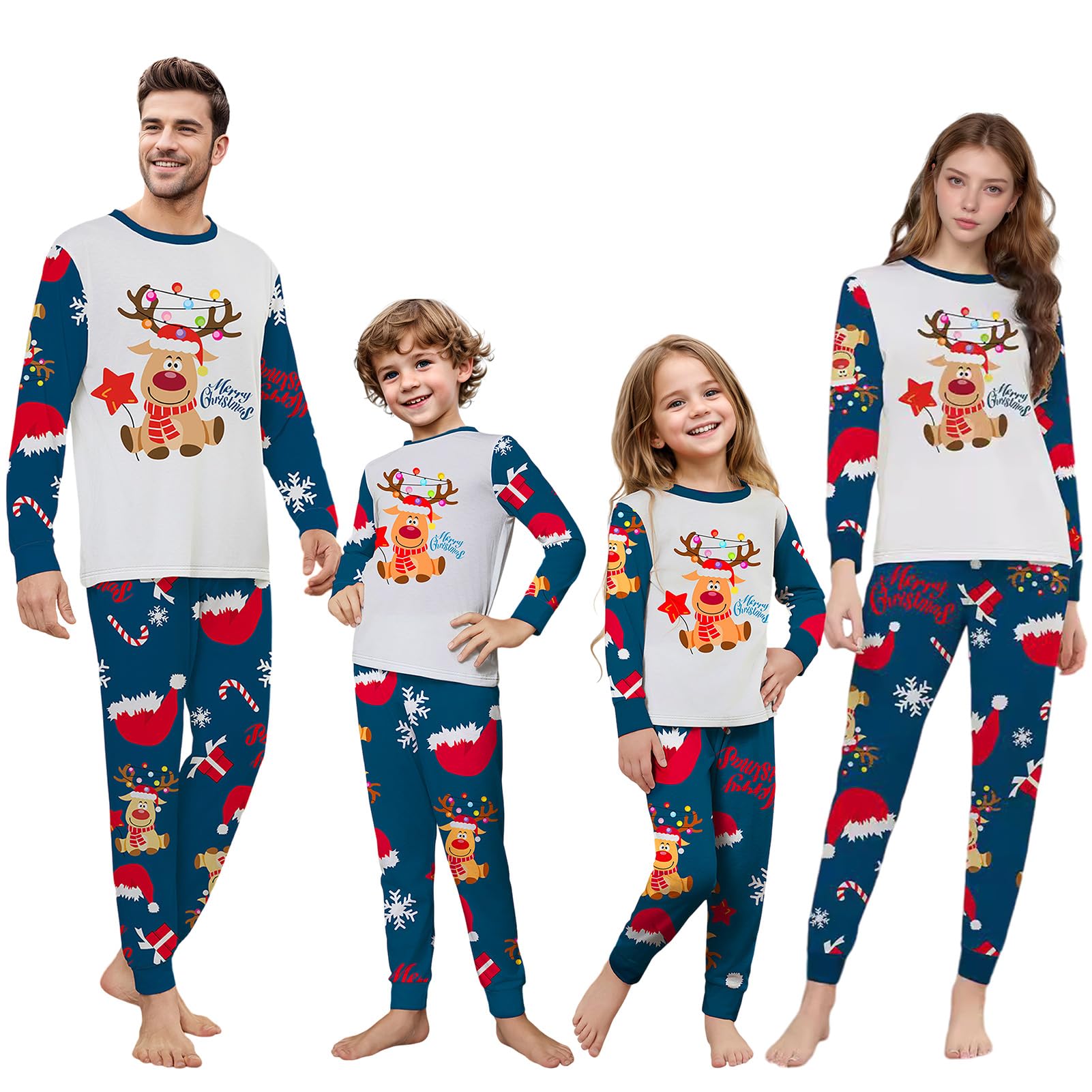 SERTAS Christmas Reindeer Family Pyjama Set - Matching White PJs for All Ages-image-ed3696b0-5cb7-485e-9006-66caca2a162e-53074