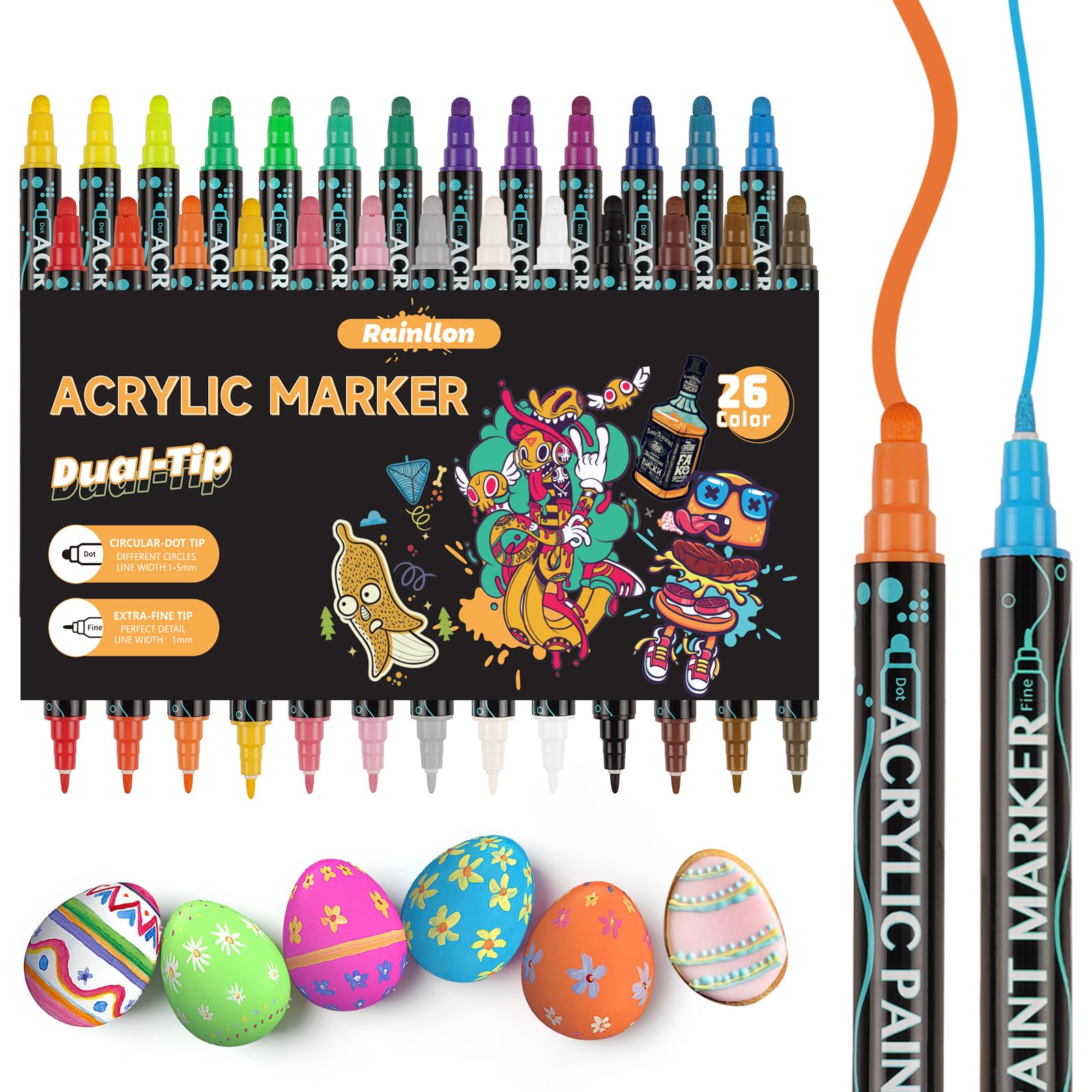 26 Colour Dual Tip Acrylic Paint Pens for Rock, Wood & Glass - Fast Drying Markers-image-ae7b7d69-d991-4b1c-a807-f47b0e72c704-56613