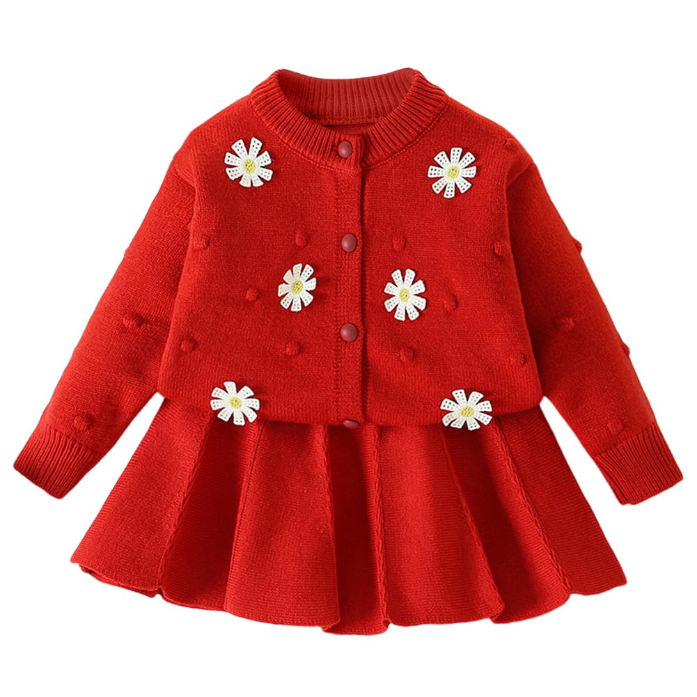 Girls Knitted Cardigan & Skirt Outfit - Red 130-image-475c5a65-2c60-4d36-84de-cb303d2e5b41-96154