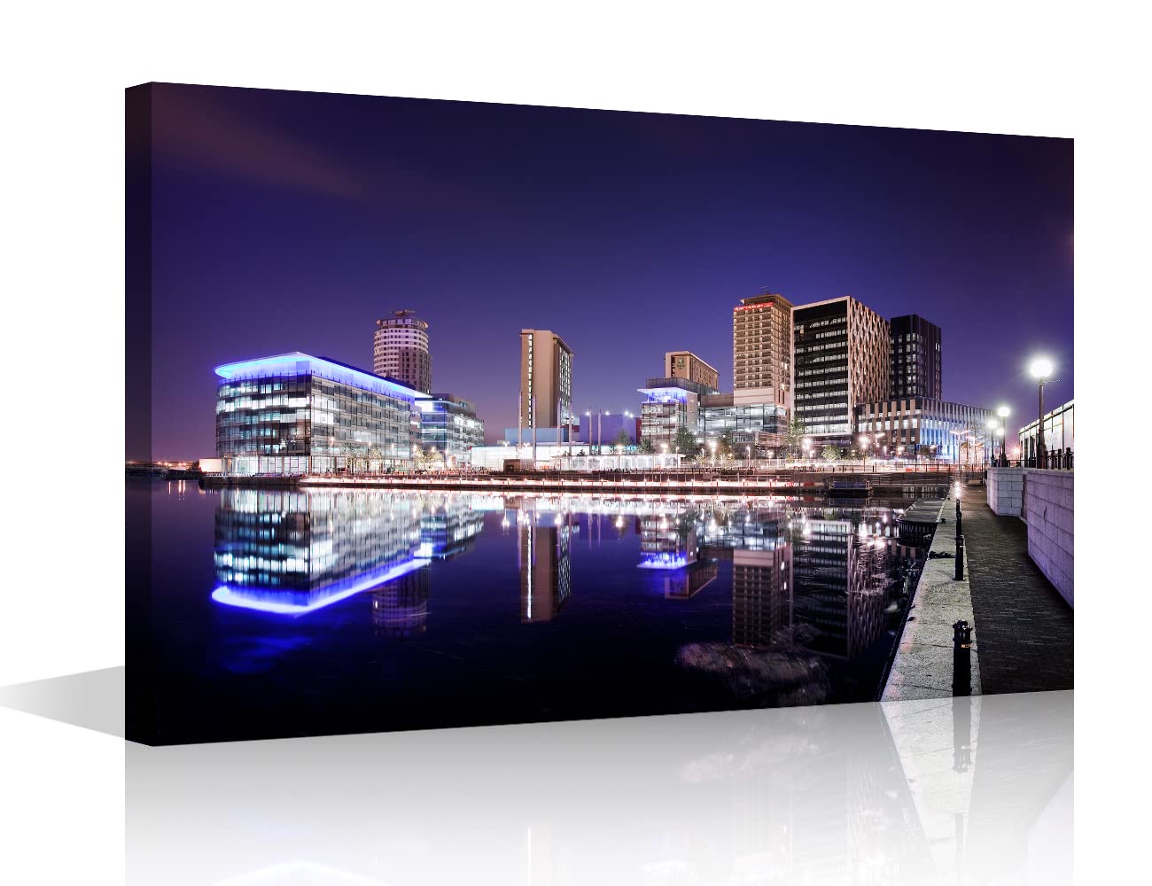 Manchester Skyline Canvas Wall Art - Night Downtown Landscape, Framed & Ready to Hang (18"W x 12"H)-image-d3546c09-2c36-46b0-9101-28e1318260cb-58691