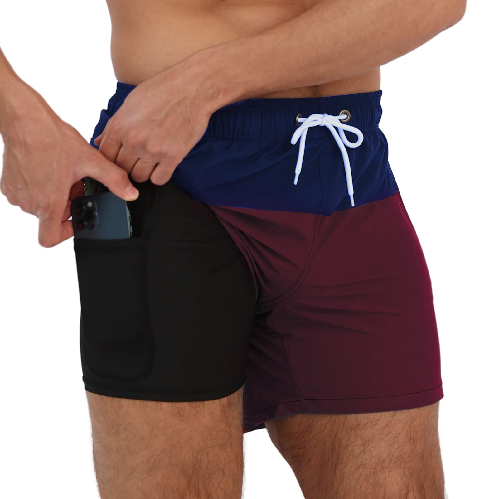 Men's 2-in-1 Swim Shorts Quick Dry - Dark Blue+Wine Red S-image-cba72cae-2720-42bc-9092-7cb6e2083baa-108720