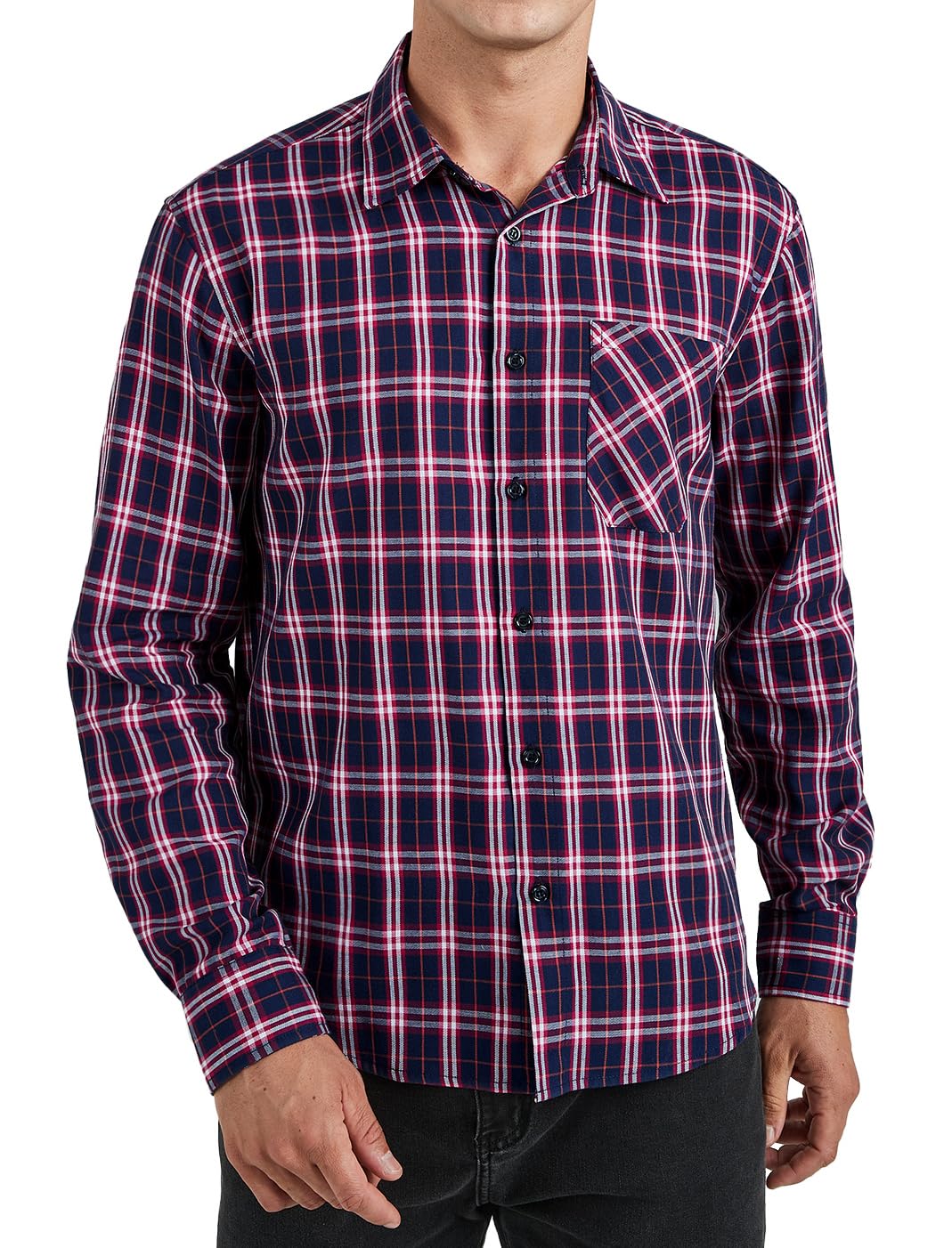 Men's Checked Long Sleeve Shirt - Navy Blue Red S-image-f1defc26-e901-4208-9e58-6fe0339ca3c3-104050