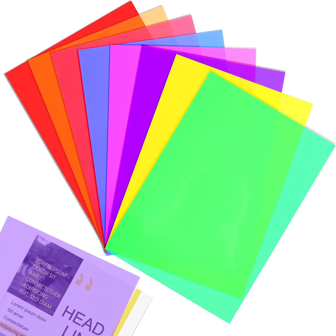 8PCS A4 Coloured Overlays for Dyslexia & ADHD - Visual Stress & Reading Aid (8 Colours)