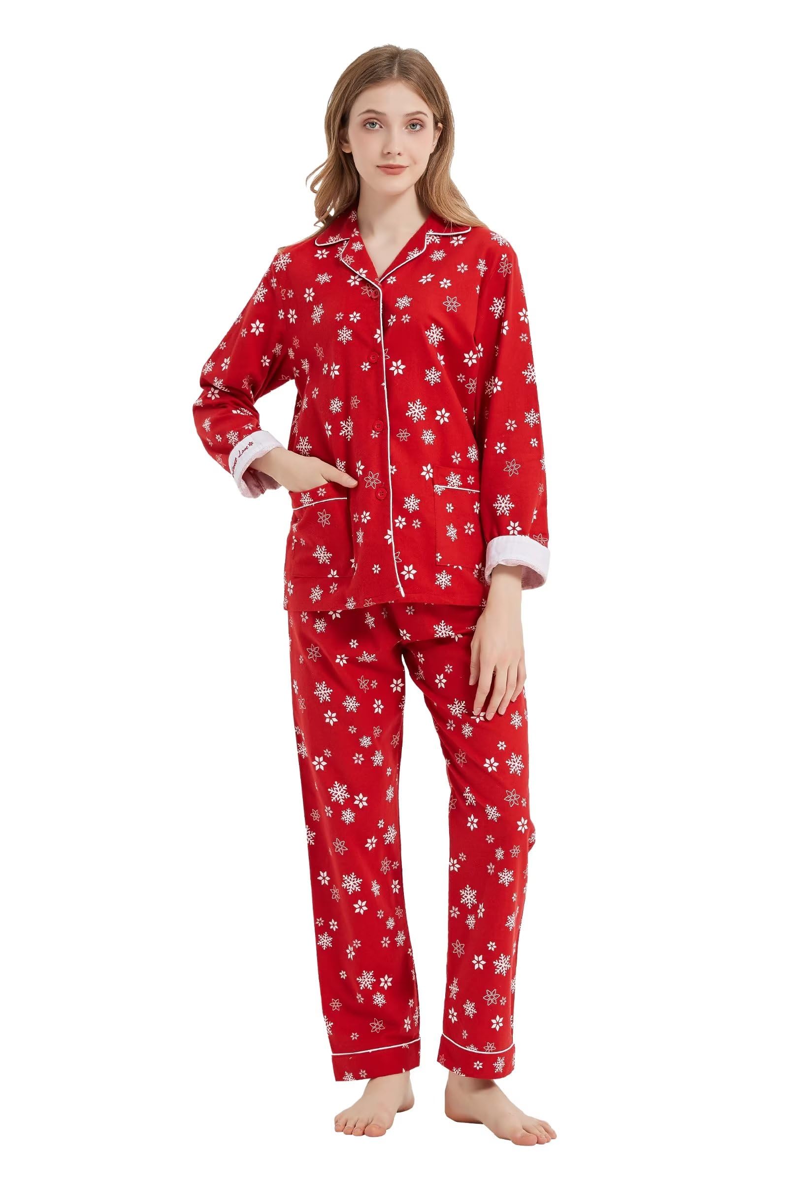 Women's Flannel Pyjama Set - Red Snowflake XL-image-2e9bb49c-cca6-4134-b410-eaa17e31c84b-114095
