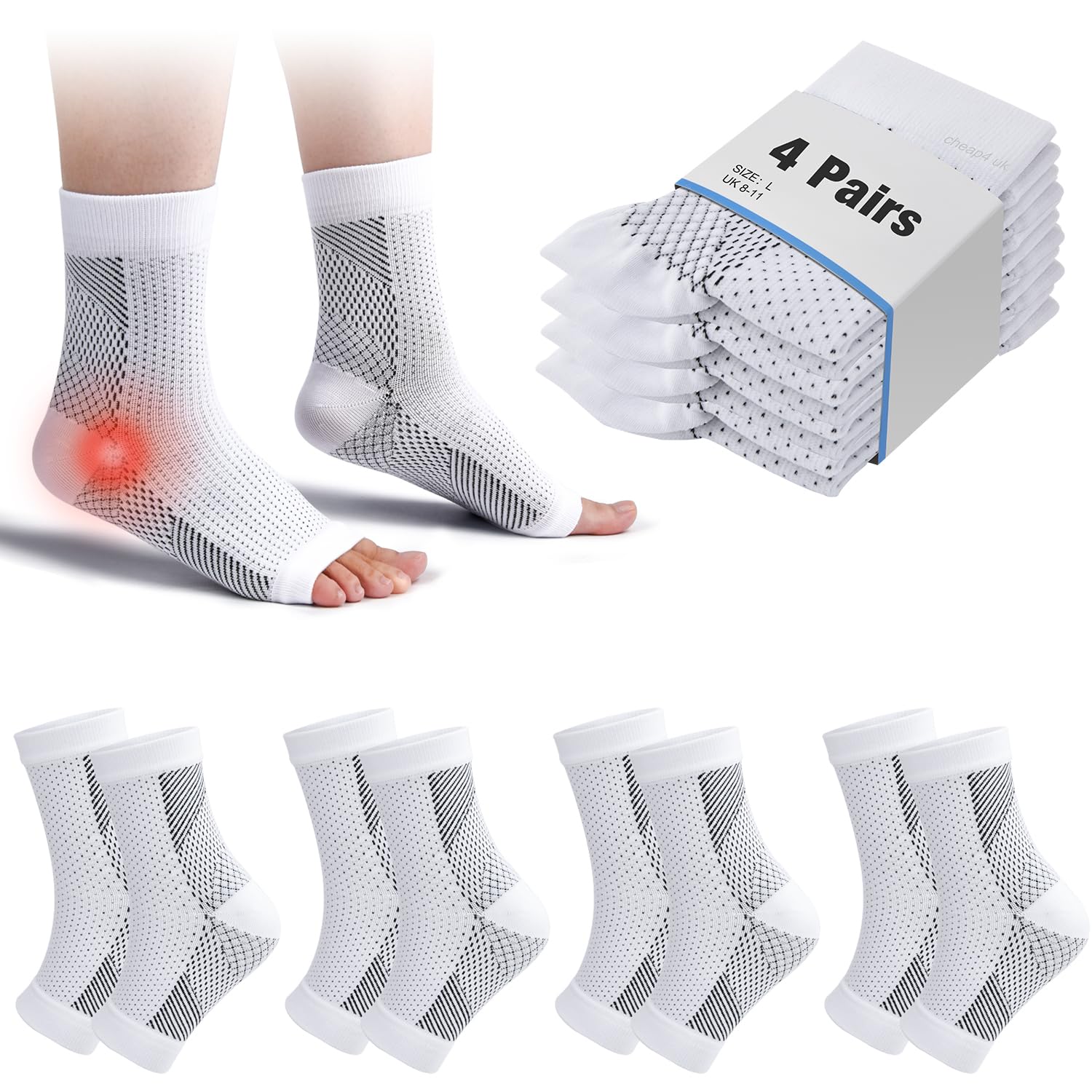 Compression Socks Pain Relief - 4White+4Black UK 2-4.5-image-e2845f8c-03b8-4745-8ff1-1cc80b35cc65-101587