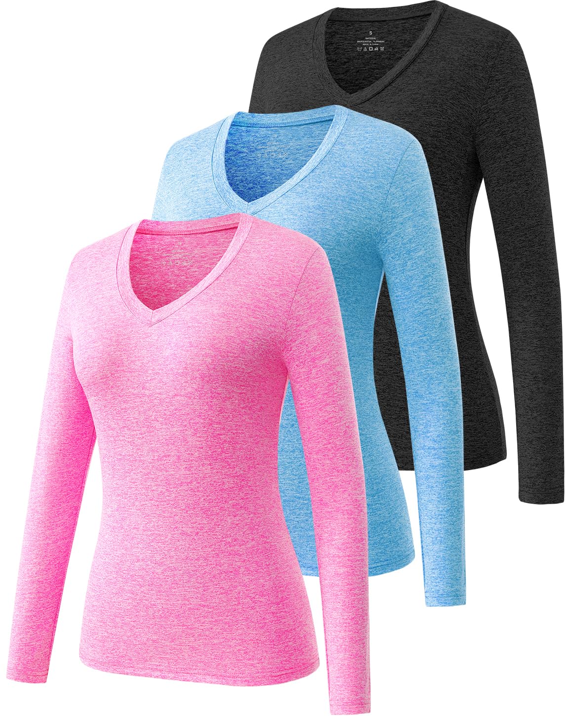 Women's V-Neck Long Sleeve Tops - Black/Blue/Pink M-image-6f6966de-de0f-4a5d-a886-3b509f60987b-93611