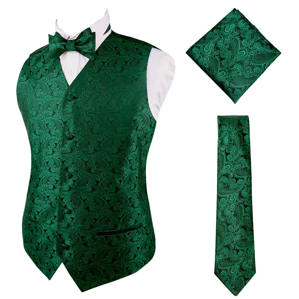 Men's Paisley Waistcoat 4 Piece Set - Dark Green L-image-736cc707-7314-48ee-905f-46b6d7085ce3-100659