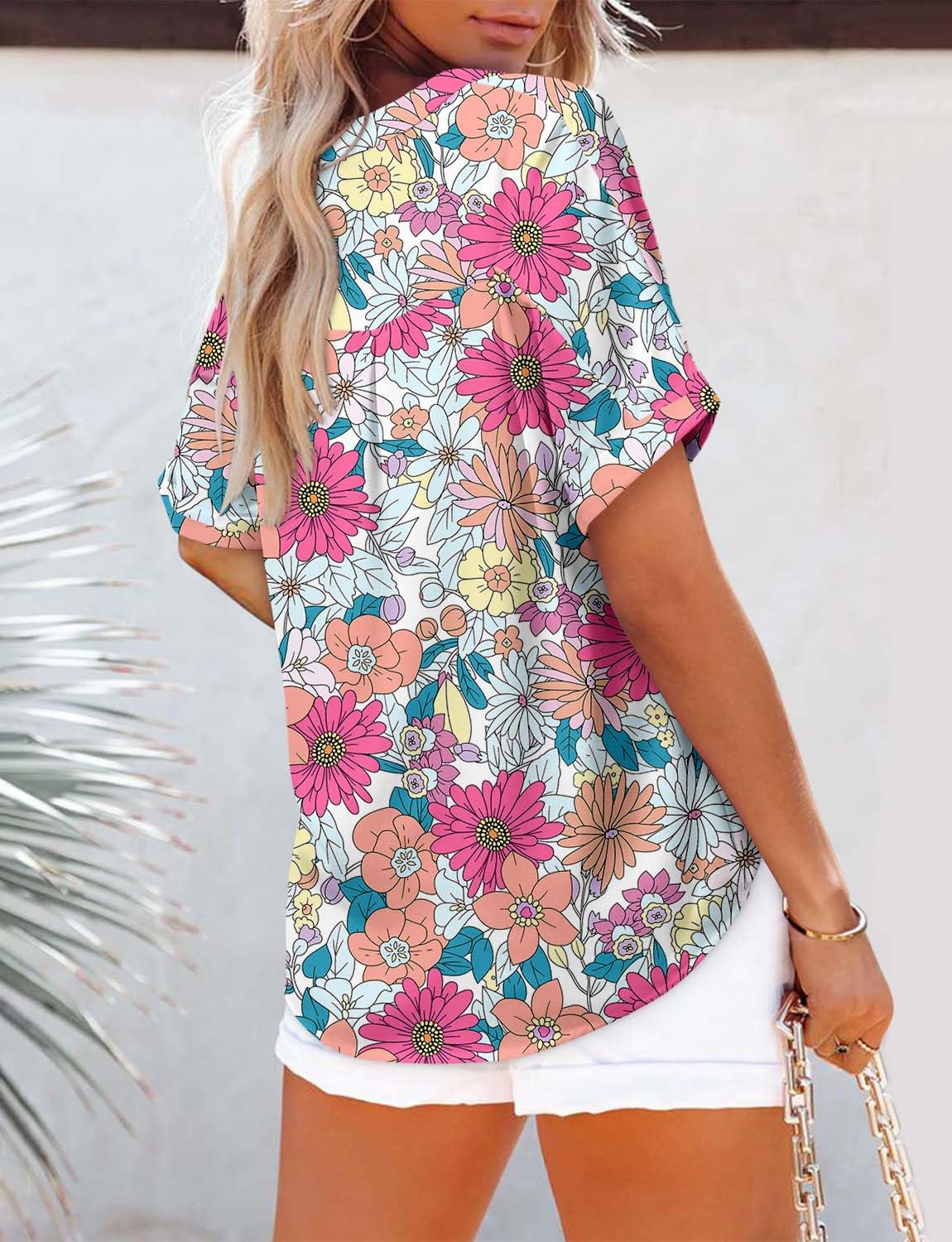 ファッション Magritta Short Sleeve Floral Blouses for Women Stylish Loose Fit Button Up Amazon.com: Short Sleeve Blouses for Women V Neck Dressy