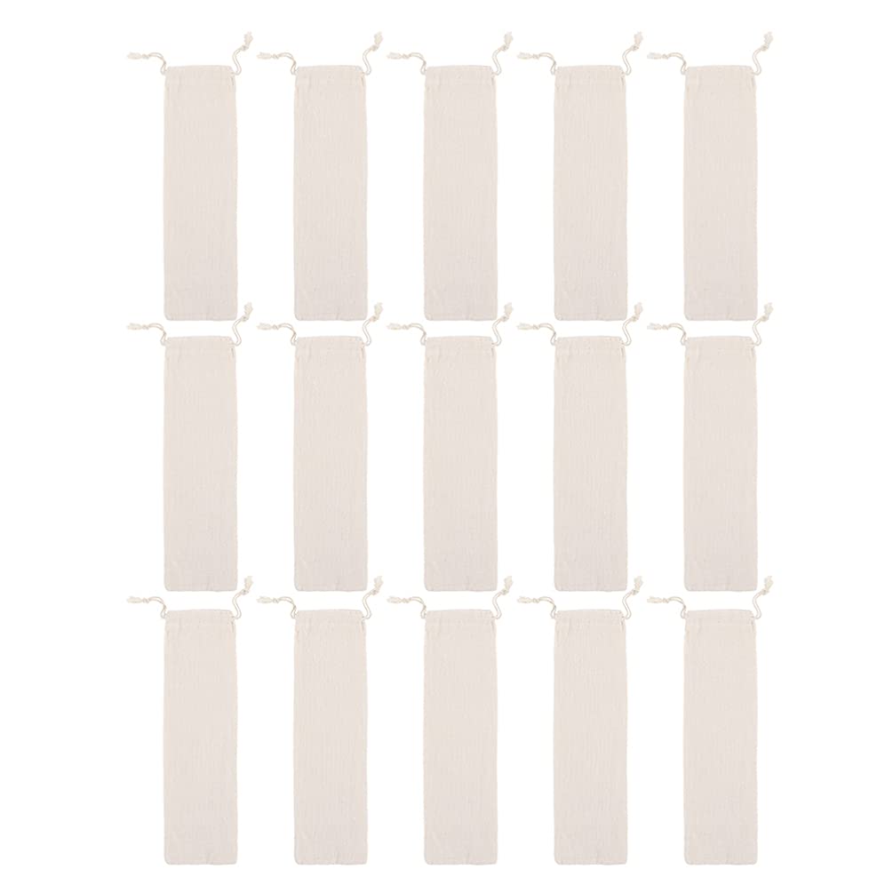 15Pcs Reusable Cotton Linen Drawstring Pouch for Cutlery & Straws, Eco-Friendly Storage Bags - Beige 8cm x 25cm-image-c2af0b87-63bb-4635-8271-a895aba79690-67881