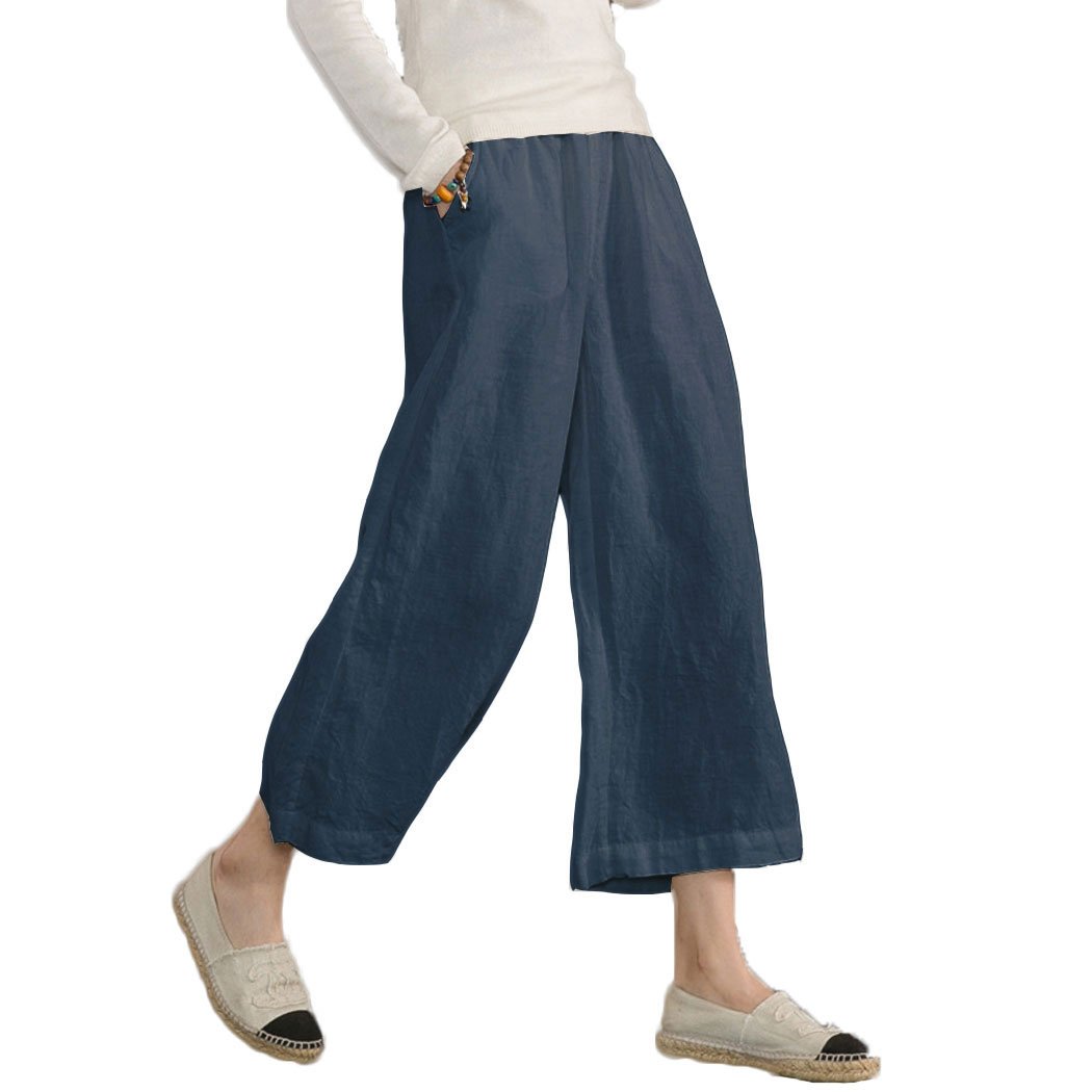 Ladies High Waisted Cotton Trousers - Dark Blue UK 6-image-aec2aec6-d7fe-4dfd-95bc-032f17fcac43-88349
