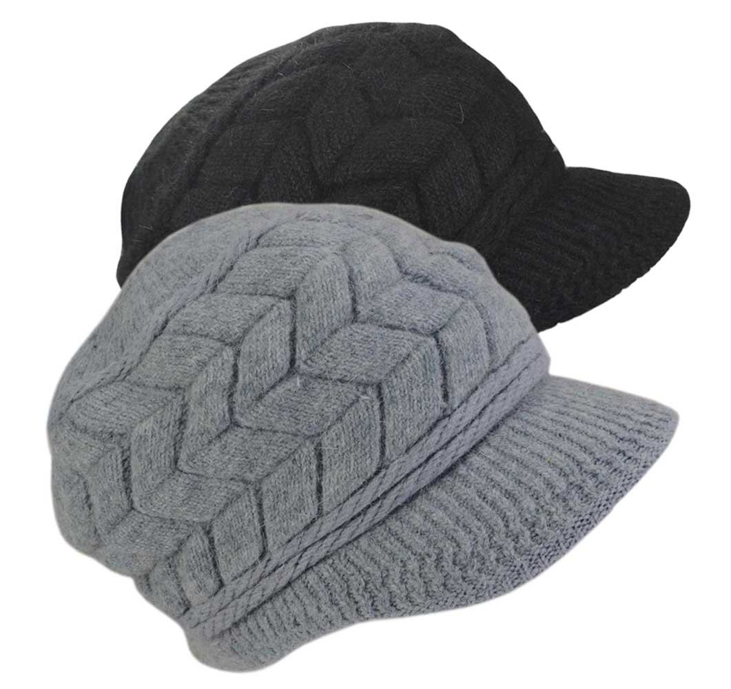 SYAYA Women's Winter Warm Knit Beanie with Visor - Black Grey Wool Snow Ski Cap-image-86d2e099-3dc2-4c25-a933-154da21bd90e-43792