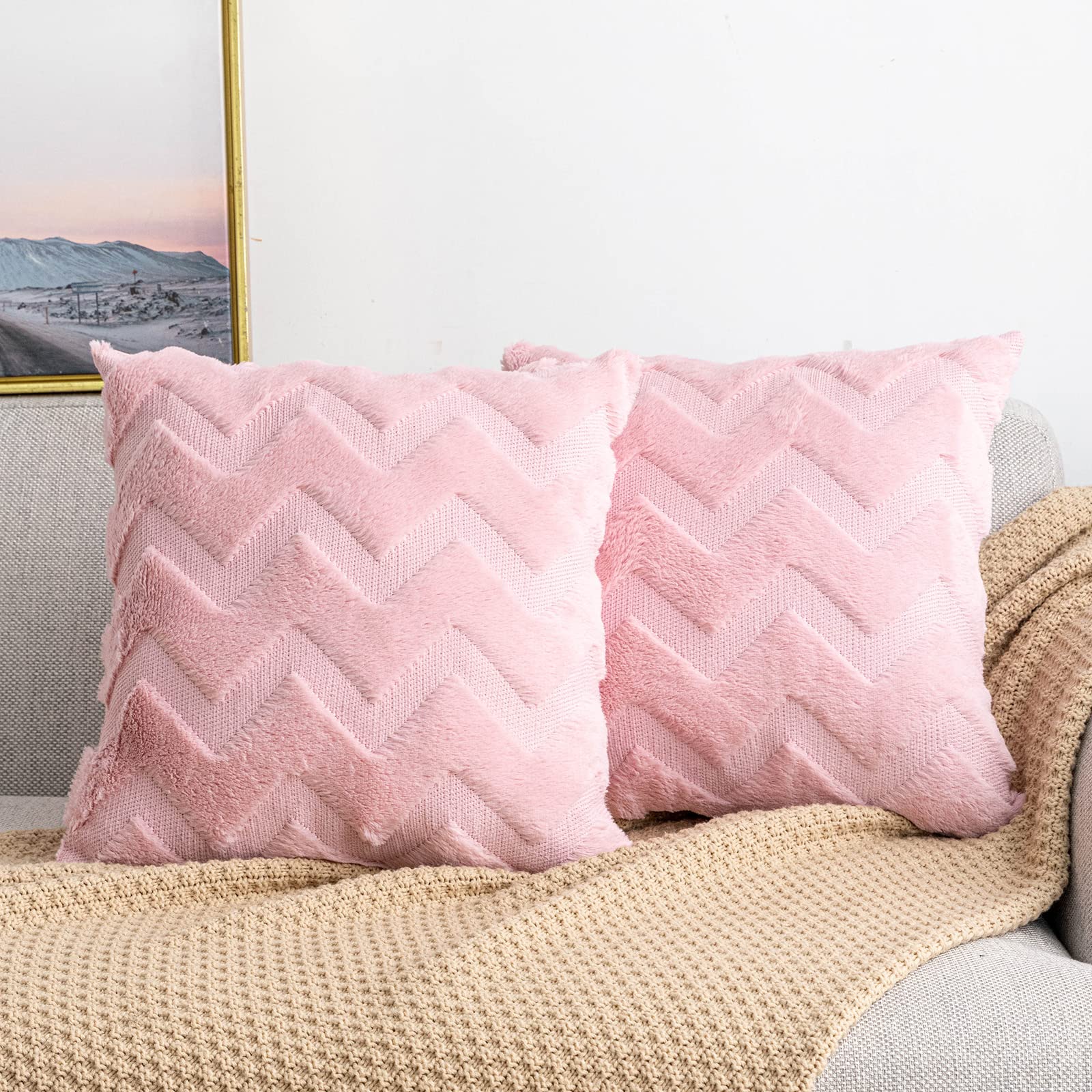 Yamonic Cushion Cover, Set of Short Wool Throw Pillow 2 Blue,20"x20"-image-e22b6bd5-9194-414e-9c8c-d12e1d2935aa-57062