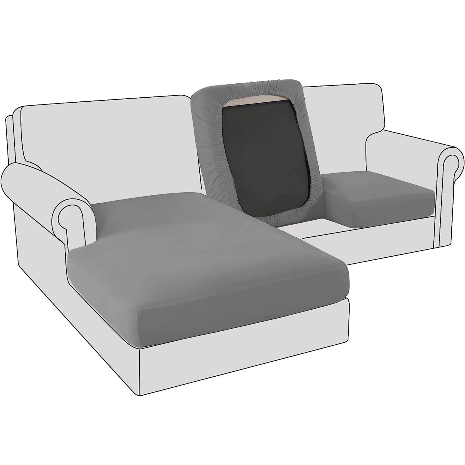 Large Dark Grey Velvet Sofa Cushion Covers - Stretch & Protective for 4-Seater