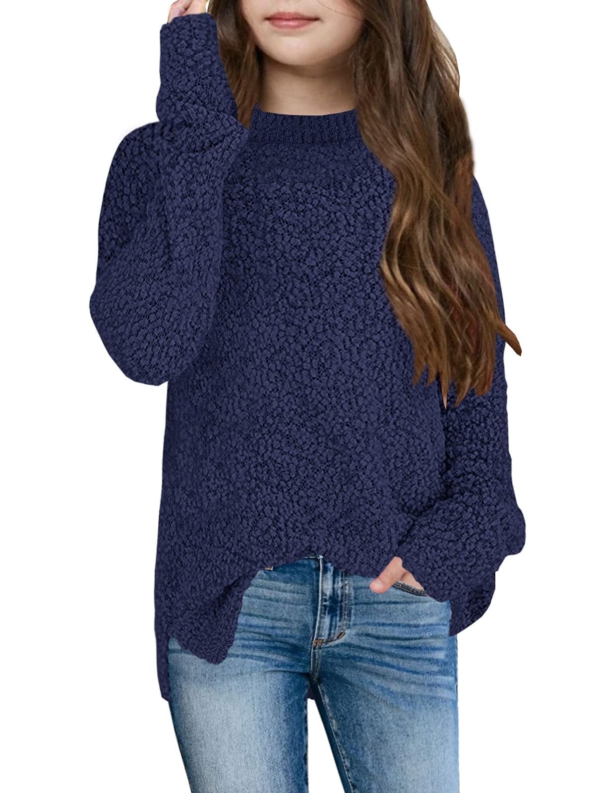 Girls' Fuzzy Knit Jumper - Navy 150-160-image-a8423dd0-6b95-47cc-8dc2-44e6e4383720-125261