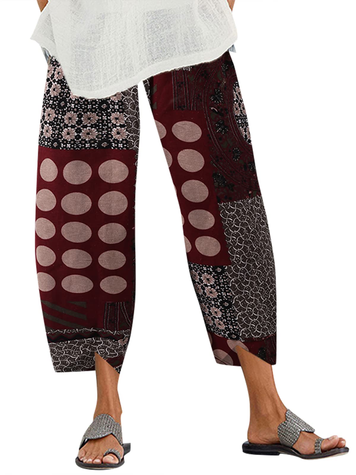 Women's Cotton Harem Pants - Beta Wine Red L